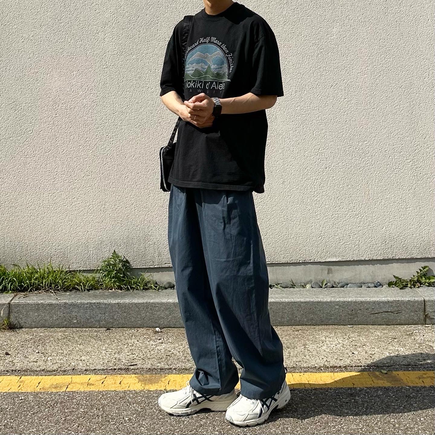 Asics Gel-Venture 6 SPS Birch French Blue, Porter Tanker Shoulder Bag S Black 착용 스타일 - 4