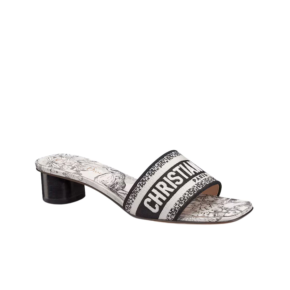 (W) 디올 디웨이 뮬 힐 트왈 드 주이 보야주 모티프 자수 코튼 화이트 블랙((W) Dior Dway Mule Heel Embroidered Cotton with Toile de Jouy Voyage Motif White Black) - 2