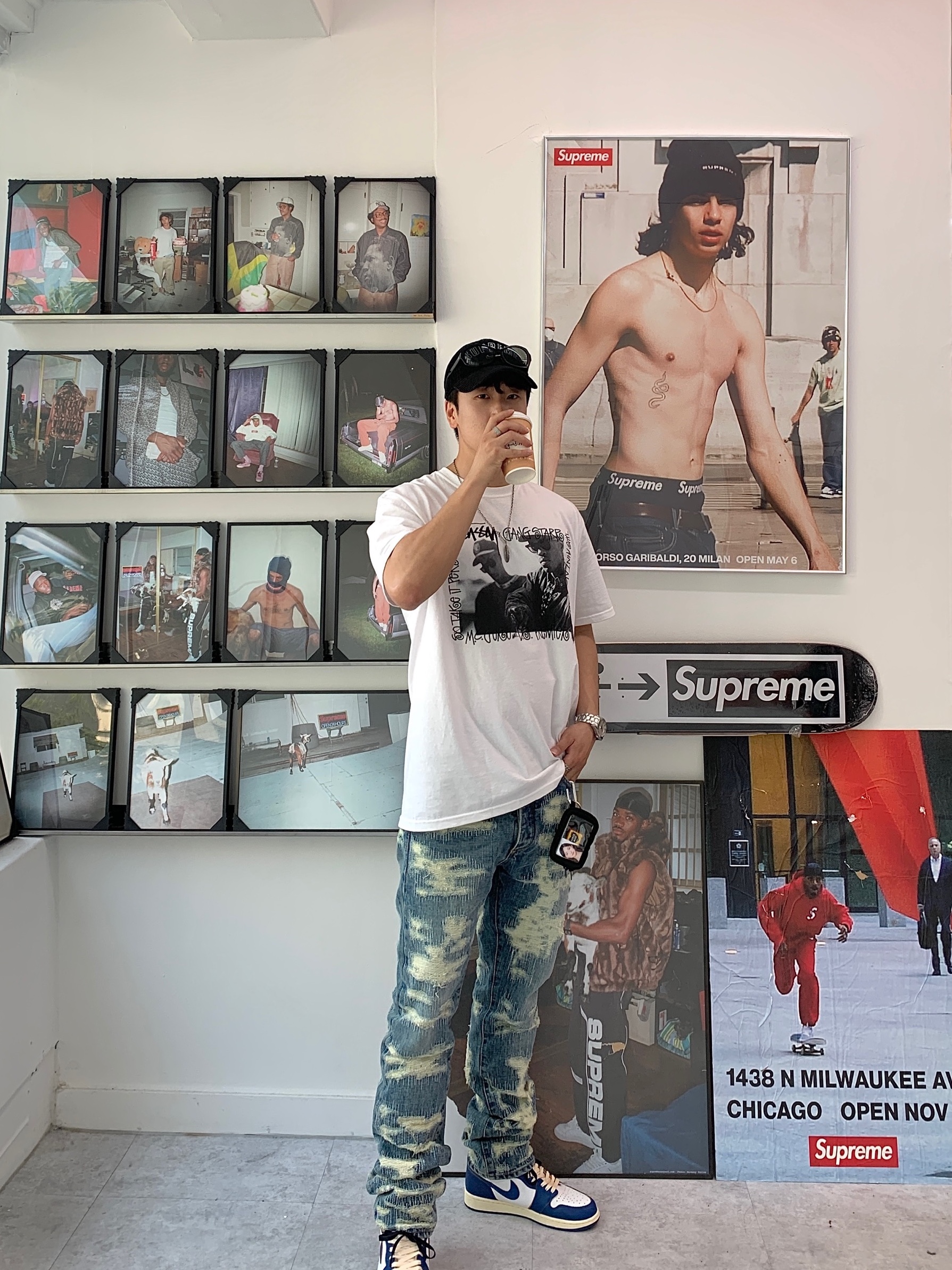Undermycar x Konic Section Vol.2 Hard Destroyed Washed Jeans - 23SS, Stussy x Gang Starr Take It Personal T-Shirt White 착용 스타일 - 2