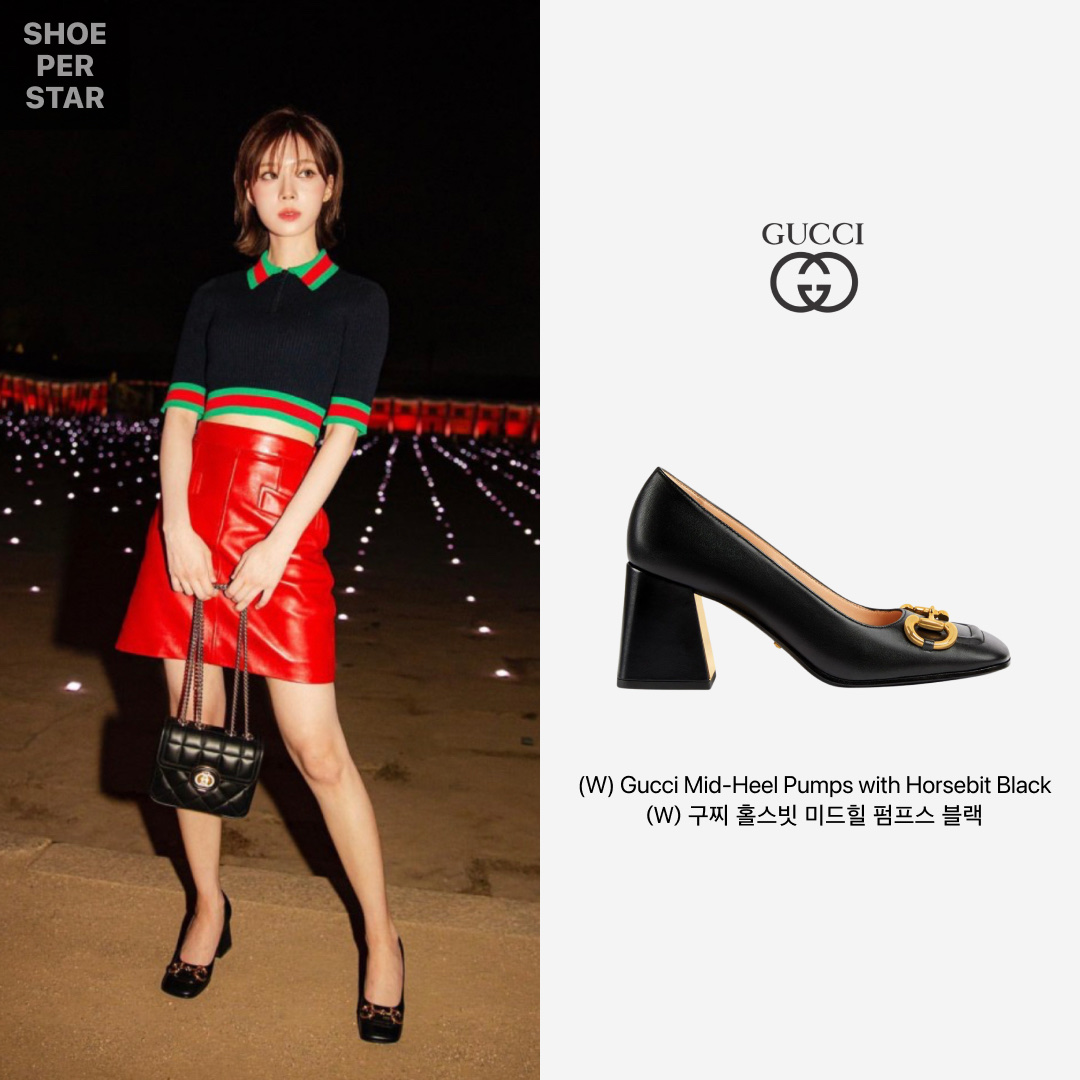 (W) Gucci Mid-Heel Pumps with Horsebit Black 착용 스타일 - 1