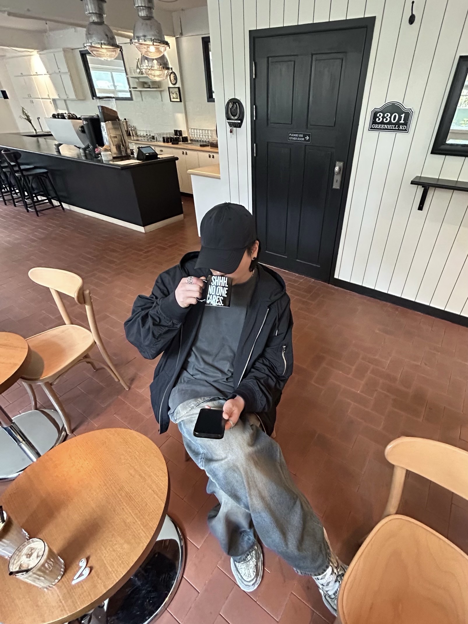 Juun.J Nylon MA-1 Zip Hoodie Grey - 23SS, Project G/R Coated Backward Denim Pants Blue 착용 스타일 - 1
