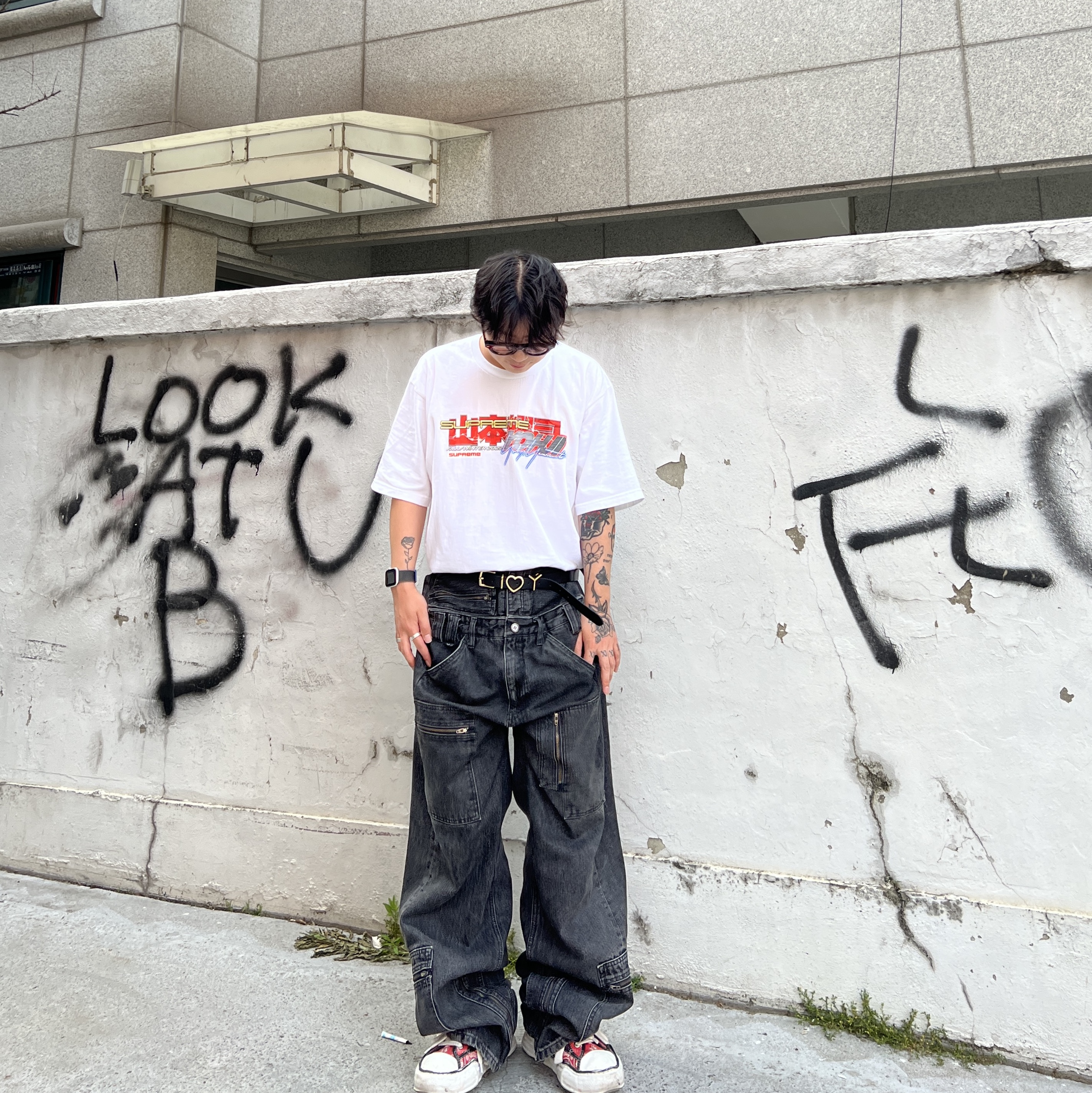 Maison Mihara Yasuhiro Peterson OG Sole Canvas Bandana Low-top Sneakers Red, Supreme x Yohji Yamamoto Tekken T-Shirt White - 22FW 착용 스타일 - 1