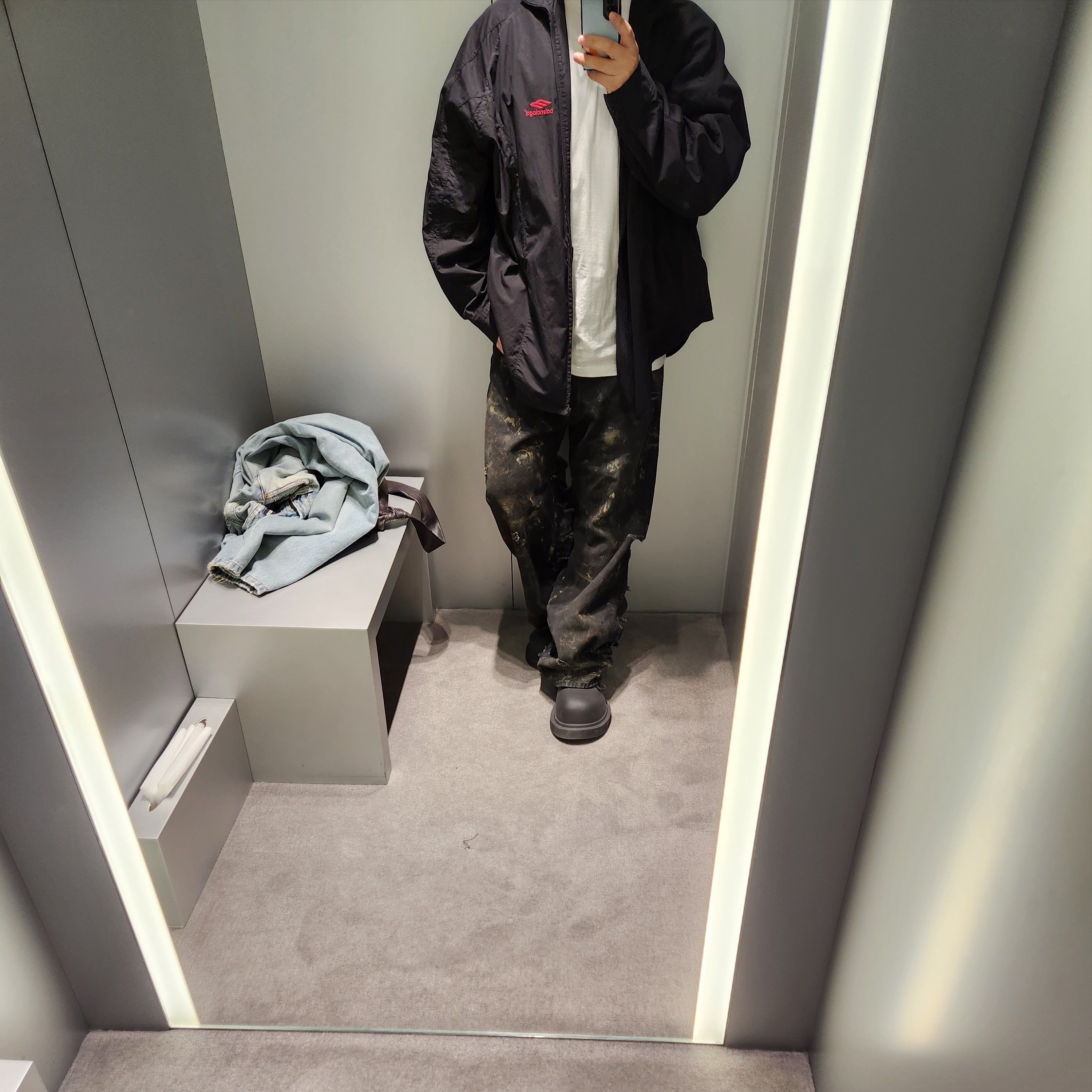 Balenciaga Steroid Derby Black, Balenciaga Super Destroyed Japanese Denim Baggy Pants Black 착용 스타일