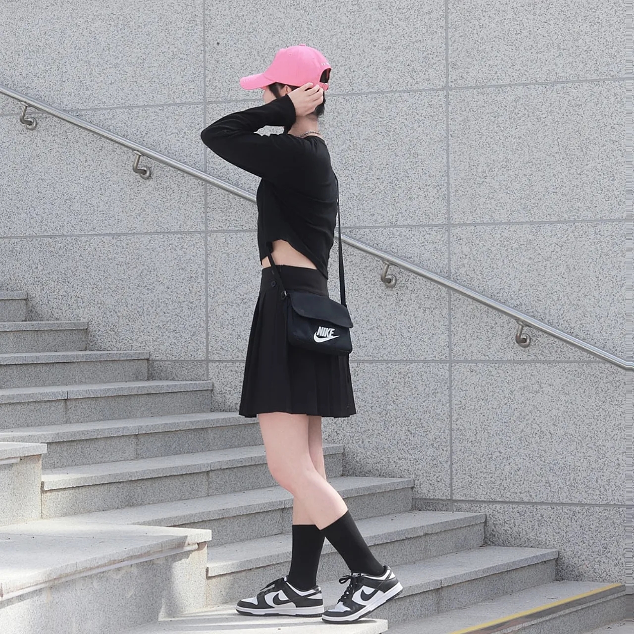 Nike Dunk Low Retro Black, (W) Nike Dunk Low Black 착용 스타일 - 2