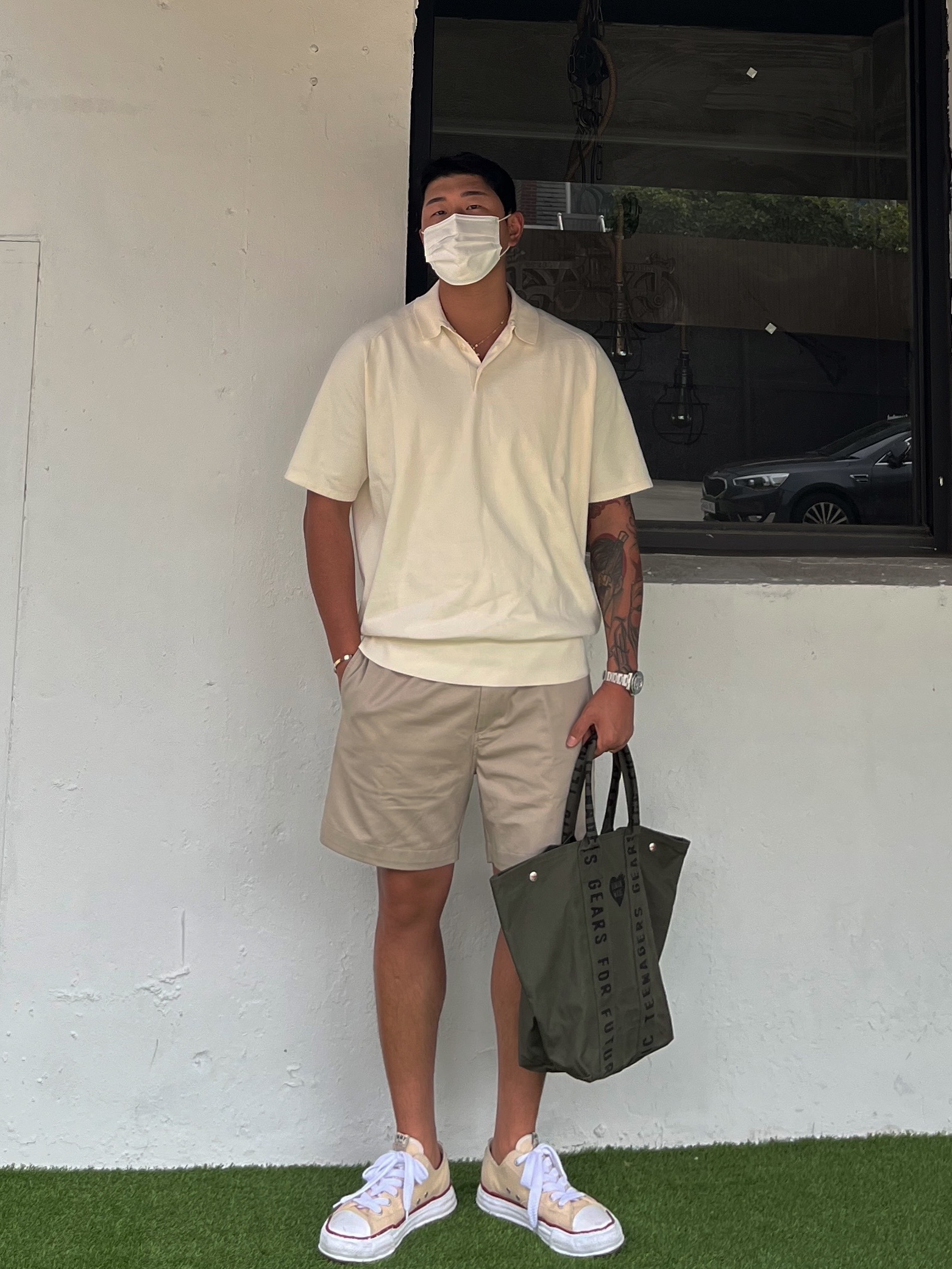 Maison Mihara Yasuhiro Peterson OG Sole Canvas Low-top Sneakers Natural, Rolex Submariner Date 41mm 126610LV Black Oyster 착용 스타일 - 2