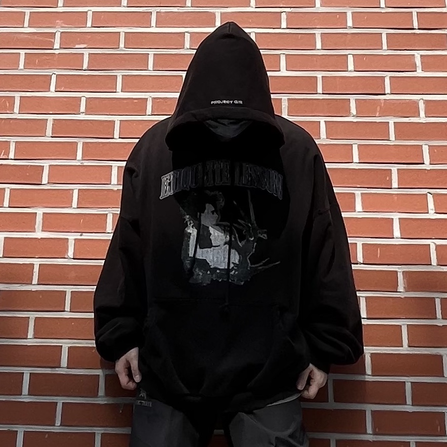 Project G/R Etiquette Lesson Vintage Washed Hoodie Black, Arc'teryx Beta Pants Black 착용 스타일 - 1