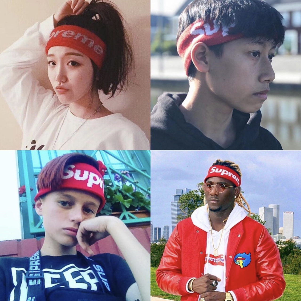 슈프림 x 나이키 NBA 헤드밴드 레드 - 19SS, 슈프림 x 나이키 NBA 헤드밴드 블랙 - 19SS 착용 스타일 - 3