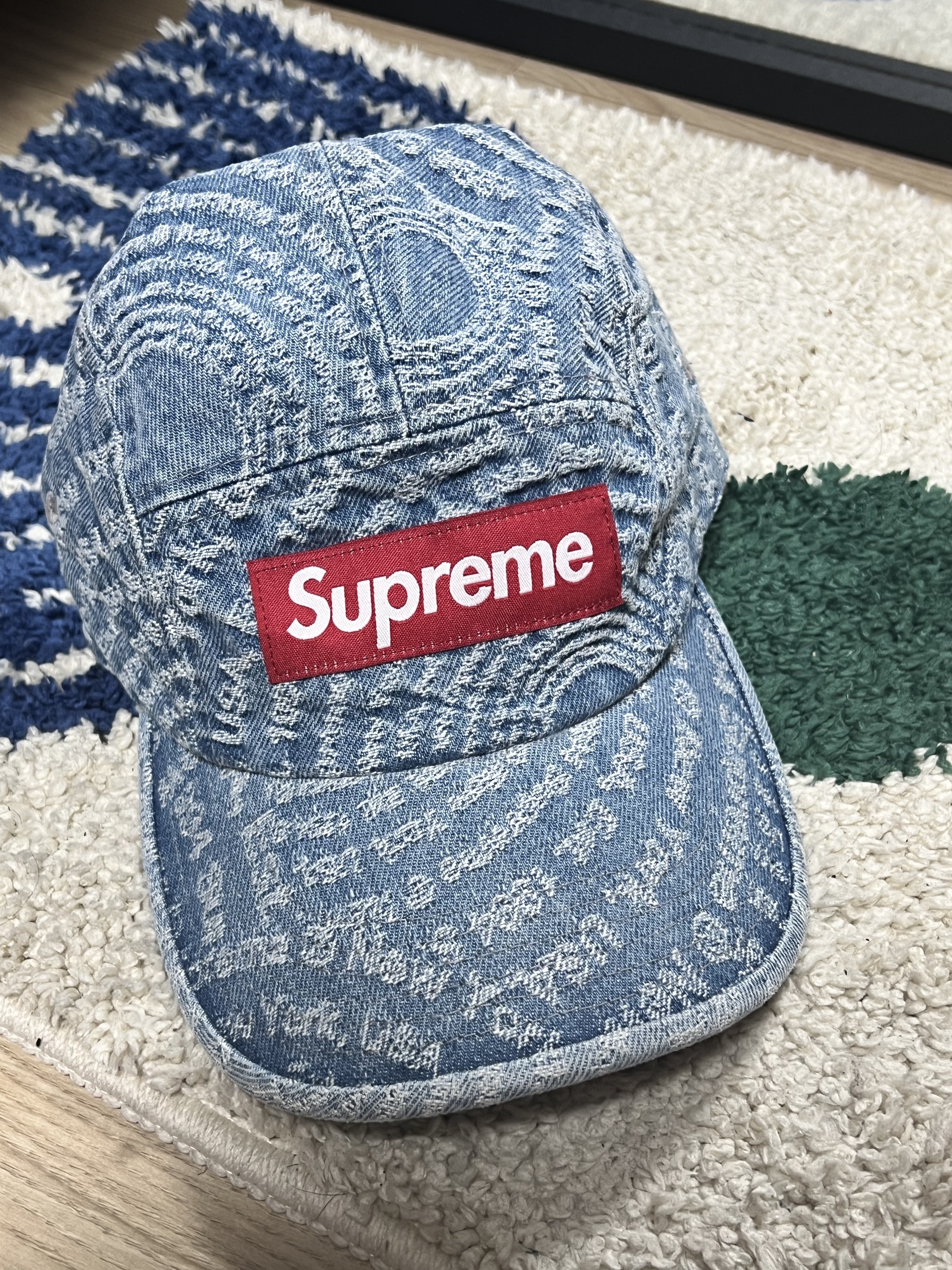 Supreme Circles Jacquard Denim Camp Cap Blue - 21FW 착용 스타일