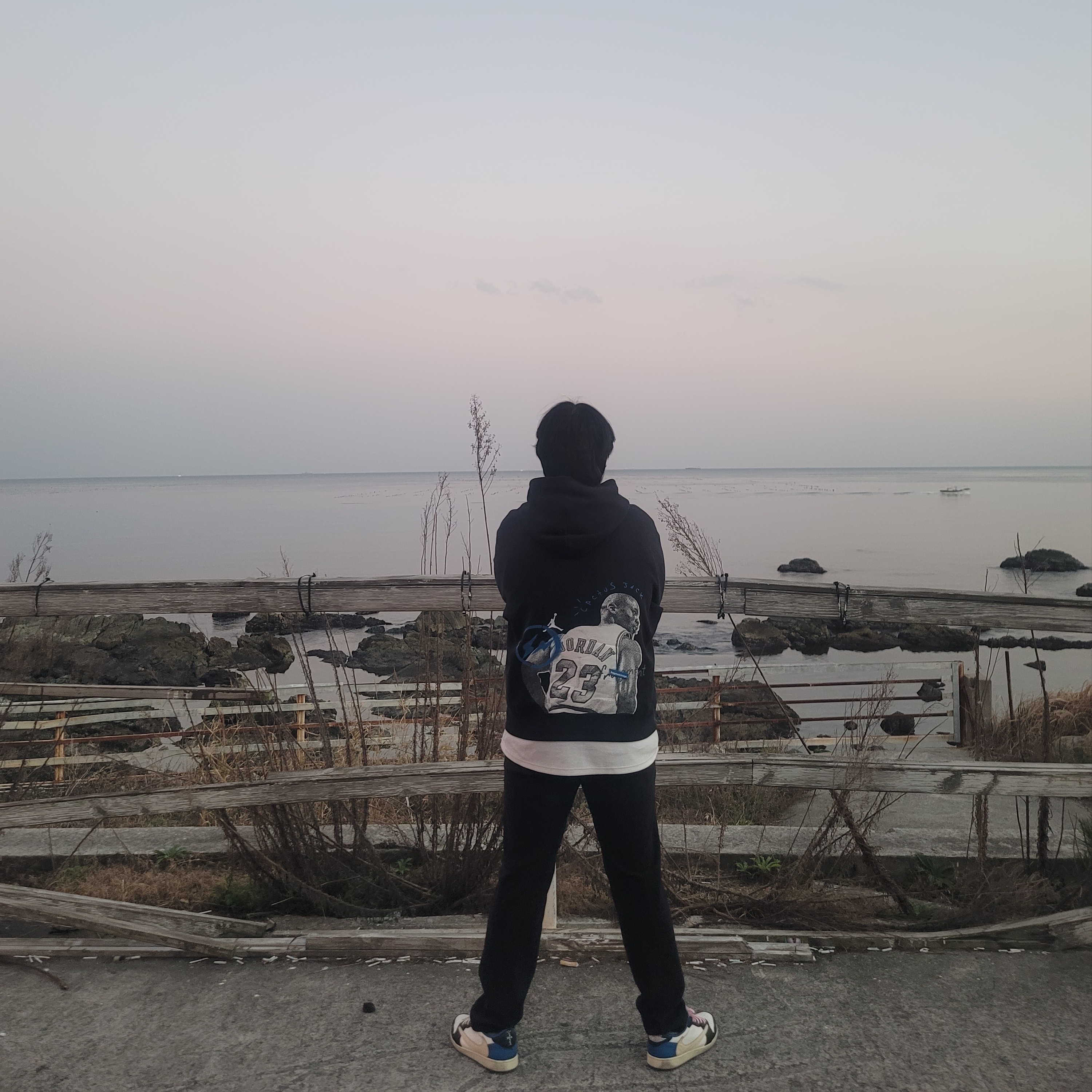 Jordan x Travis Scott x Fragment Hoodie Black (DJ0616-010), Jordan 1 x Travis Scott x Fragment Retro Low OG SP Military Blue 착용 스타일