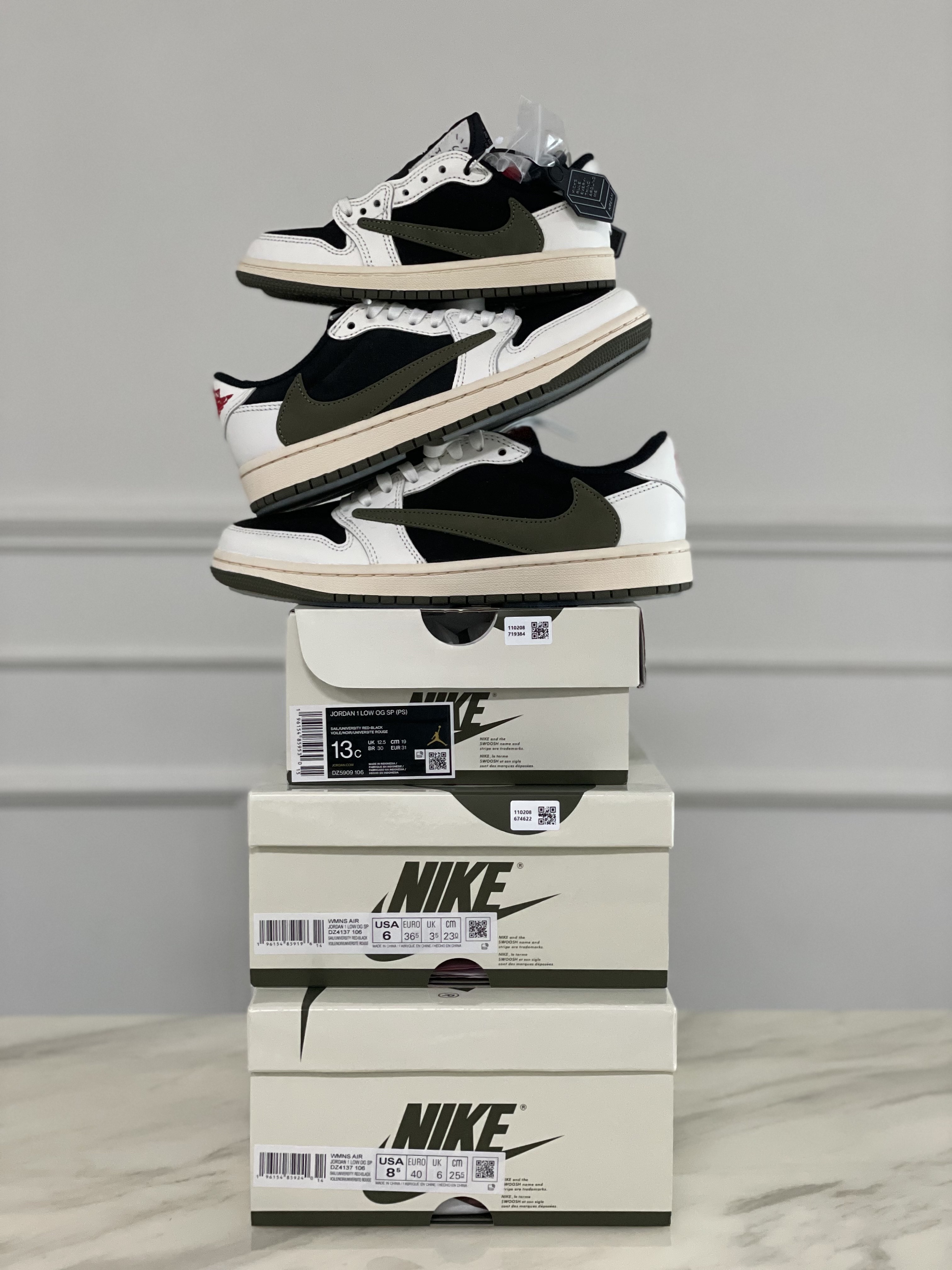(W) Jordan 1 x Travis Scott Retro Low OG SP Medium Olive, (PS) Jordan 1 x Travis Scott Retro Low OG SP Medium Olive 착용 스타일