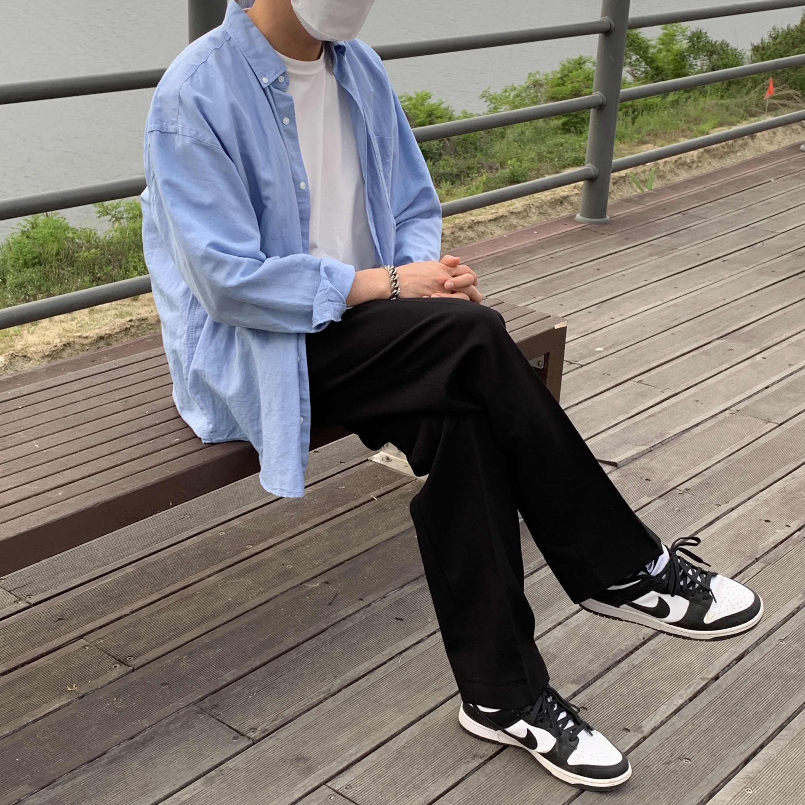 Nike Dunk Low Retro Black 착용 스타일 - 1