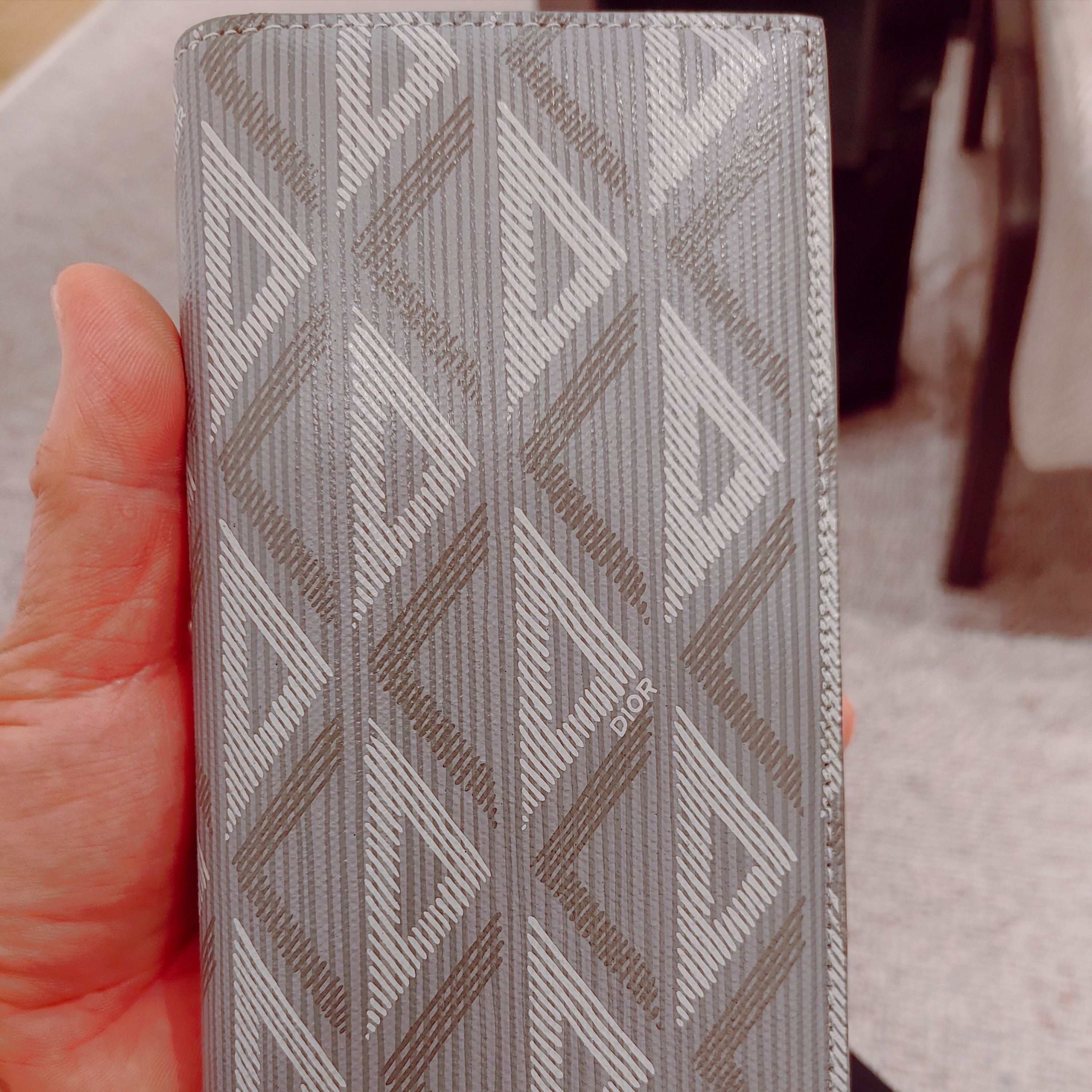 Dior Vertical Long Wallet CD Diamond Canvas Grey 착용 스타일 - 3
