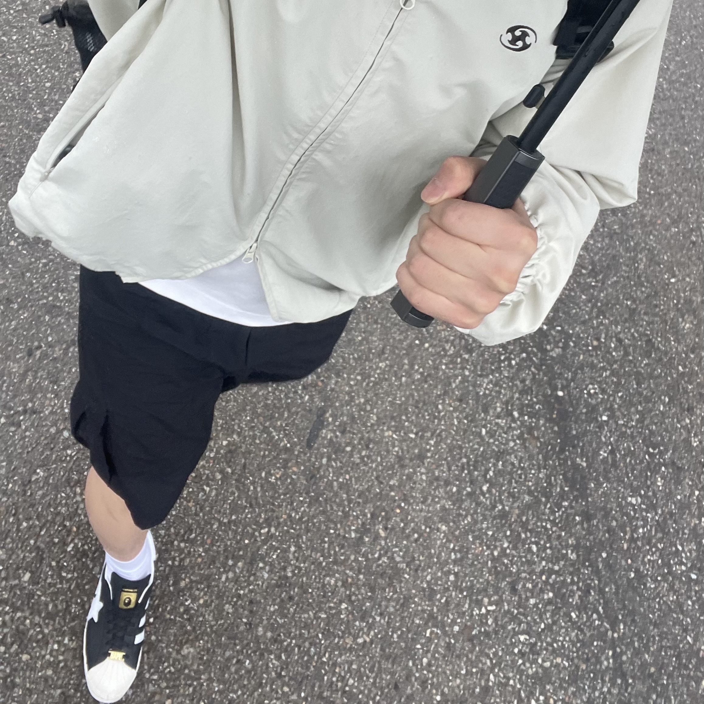 Adidas x BAPE Superstar 80s Core Black Off White, Sansan Gear Docking Jacket Ivory - 22FW 착용 스타일 - 1