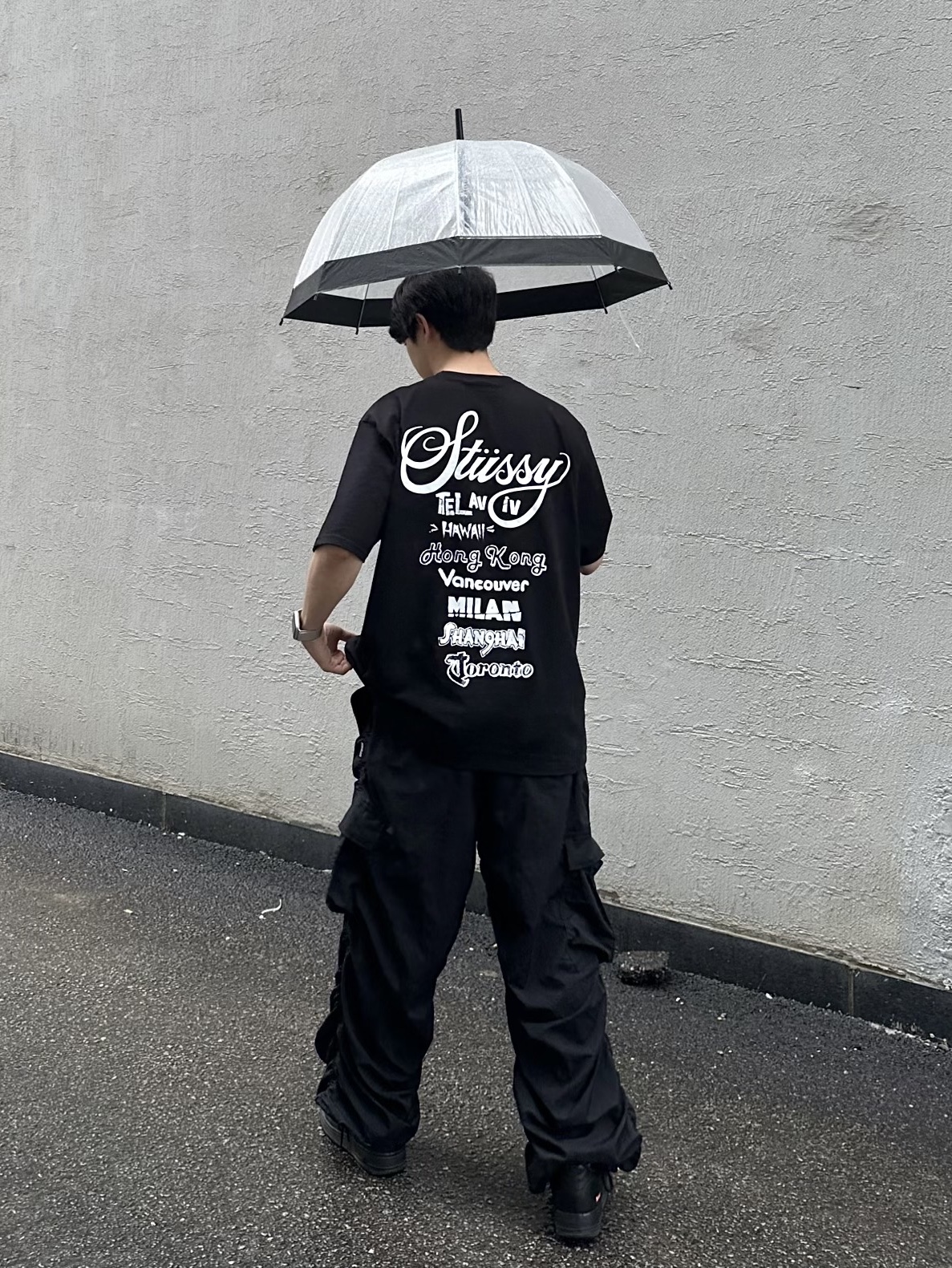 Stussy Tour T-Shirt Black, Nike x Supreme Air Force 1 Low Black 착용 스타일 - 3