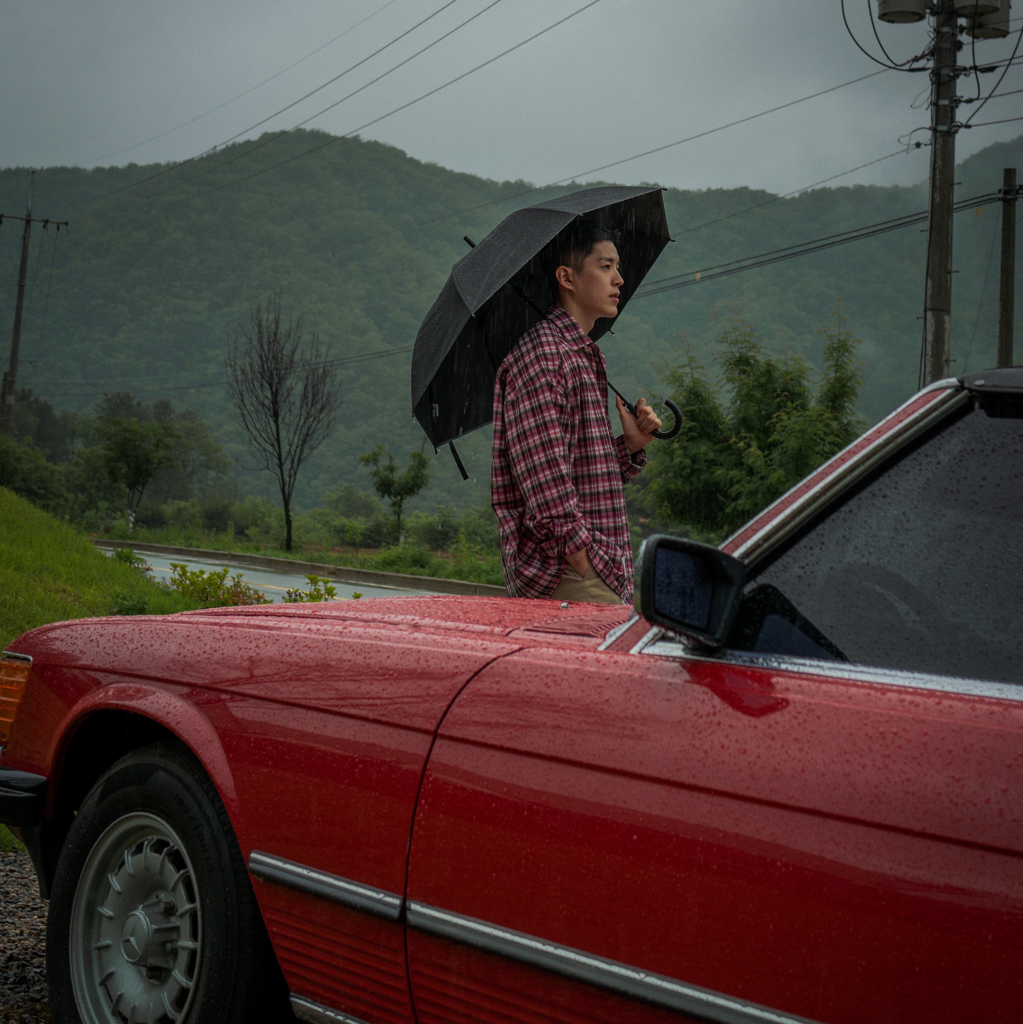 Nonnod Flexible String Check Shirts Pink 착용 스타일 - 2