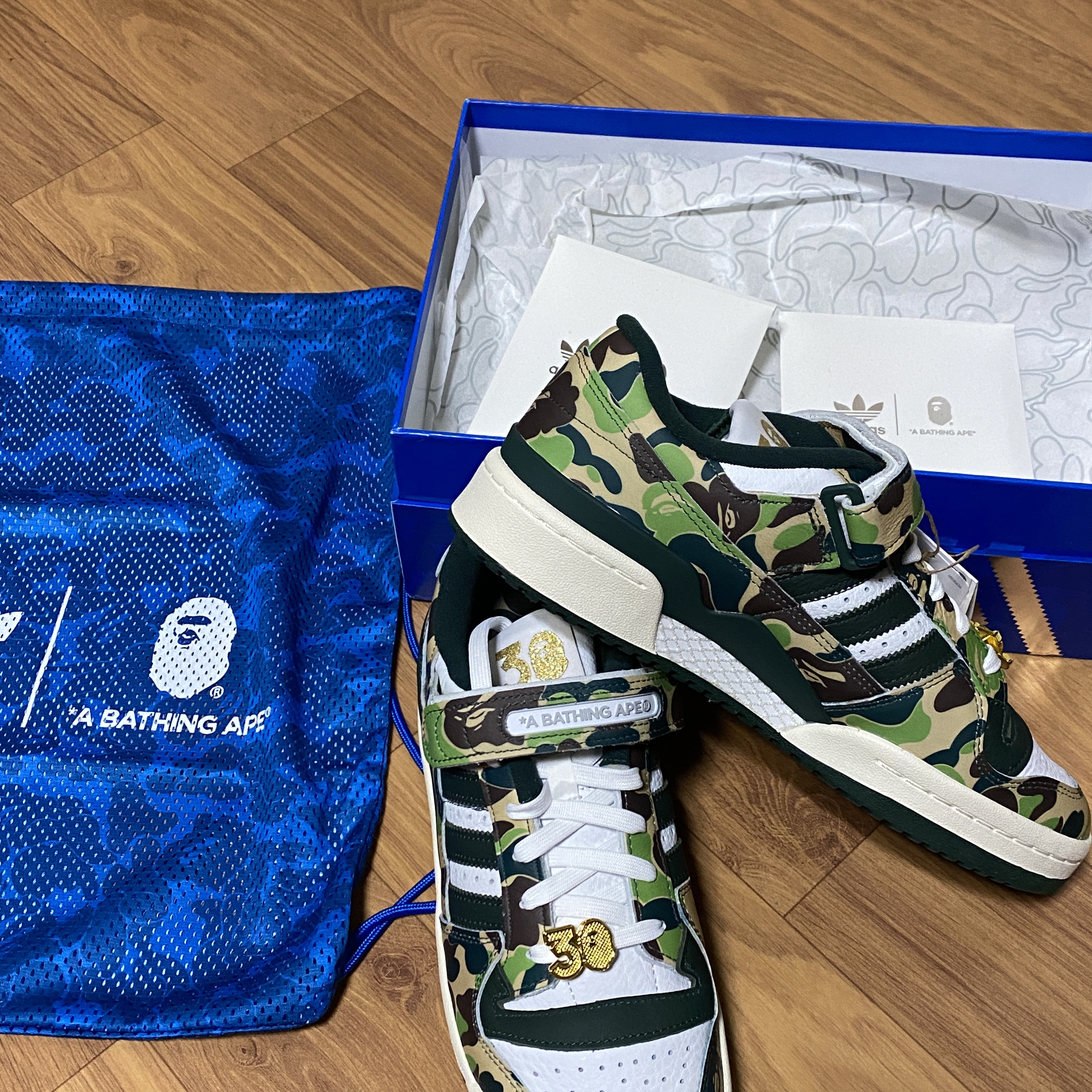 Adidas x BAPE Forum 84 Low Green Camo 착용 스타일 - 1