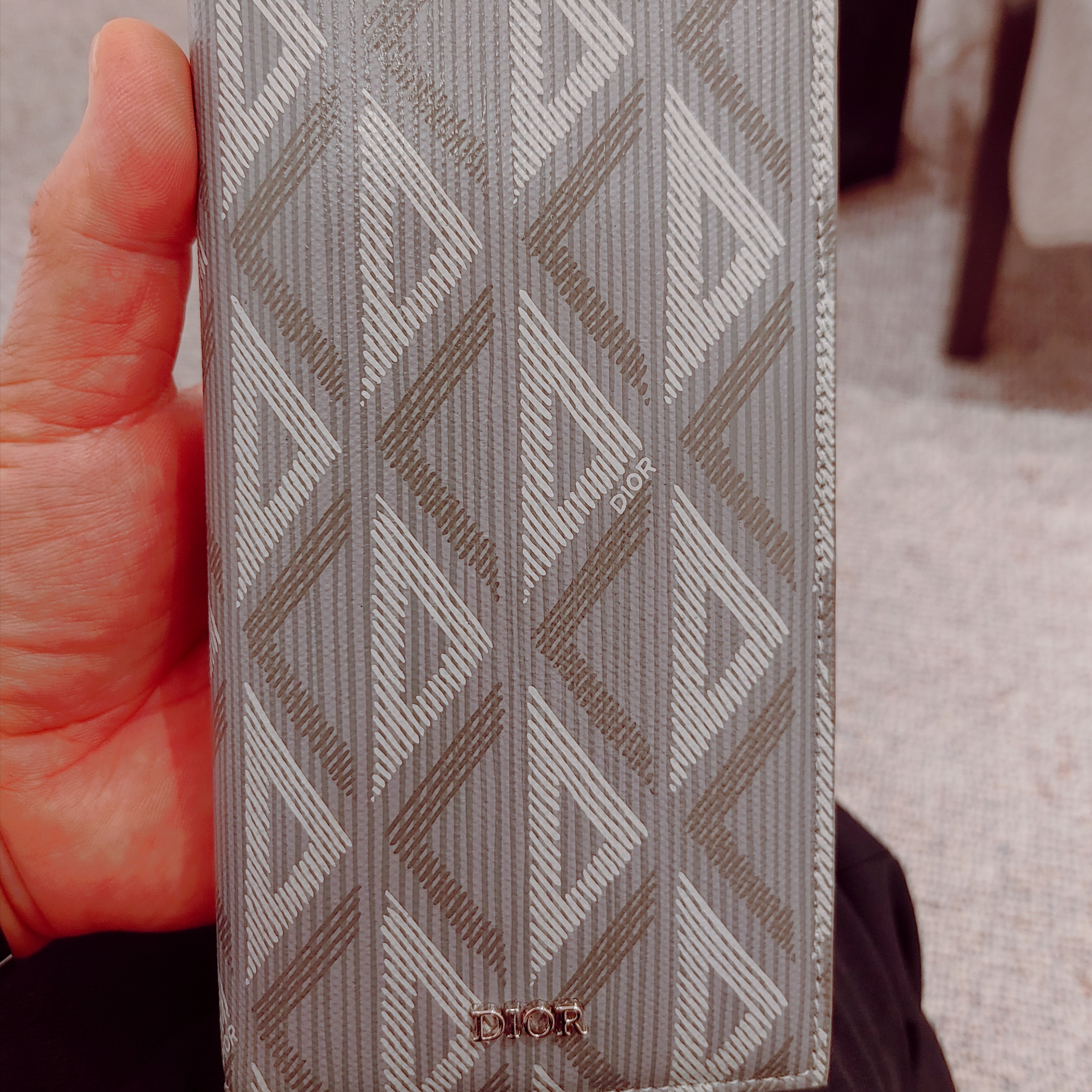 Dior Vertical Long Wallet CD Diamond Canvas Grey 착용 스타일 - 1