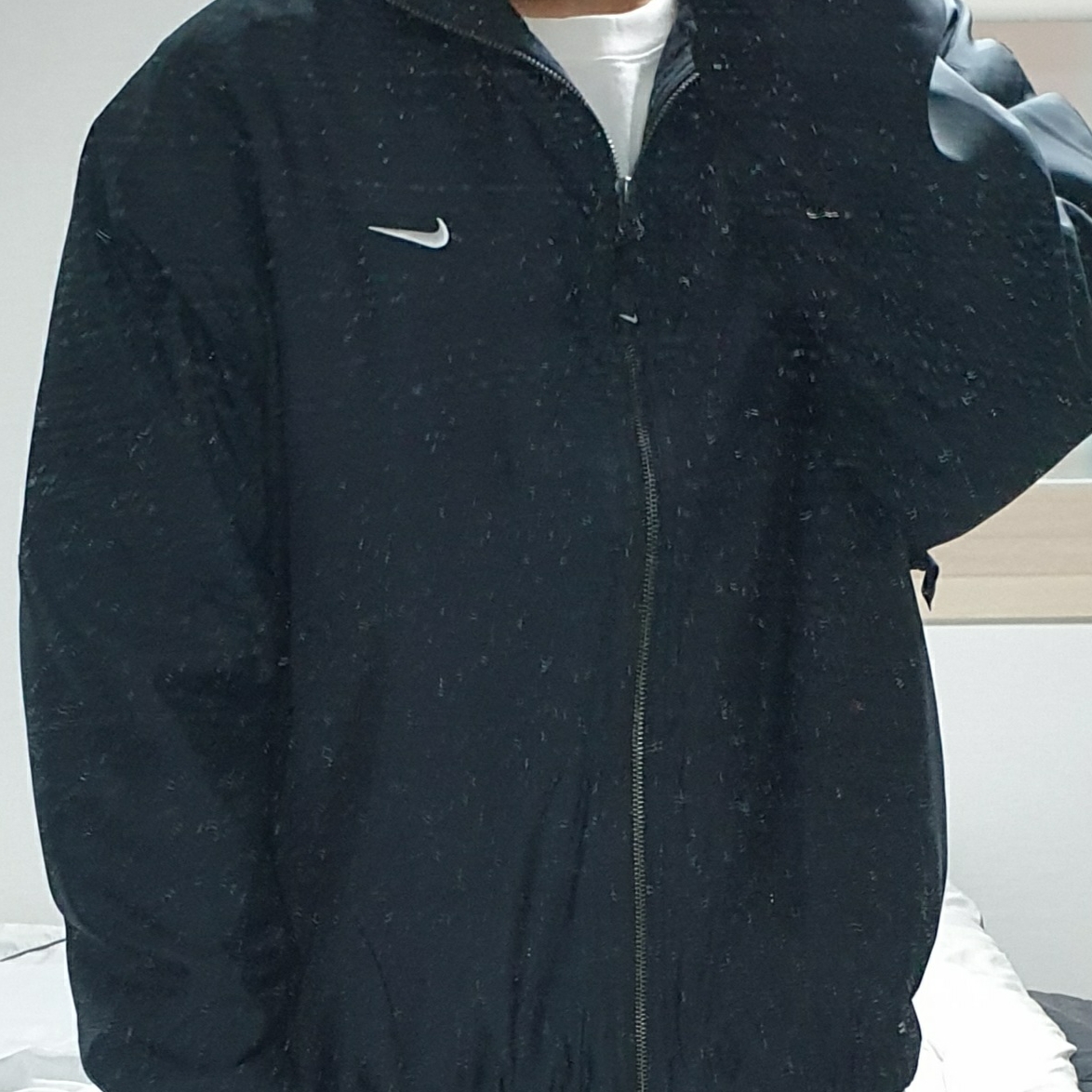 Nike NRG Solo Swoosh Satin Bomber Jacket Black - Asia 착용 스타일