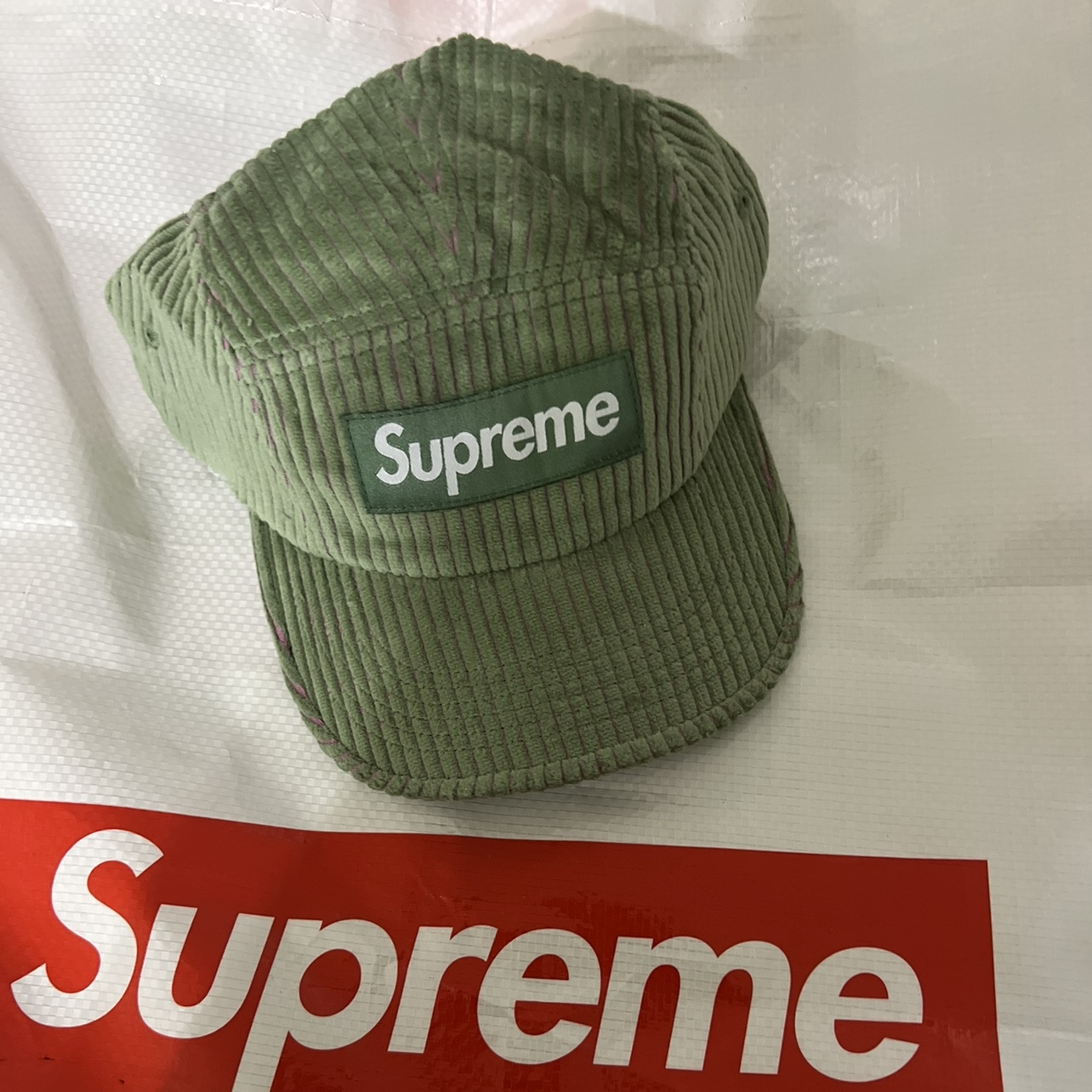 Supreme 2-Tone Corduroy Camp Cap Green - 23SS 착용 스타일 - 1
