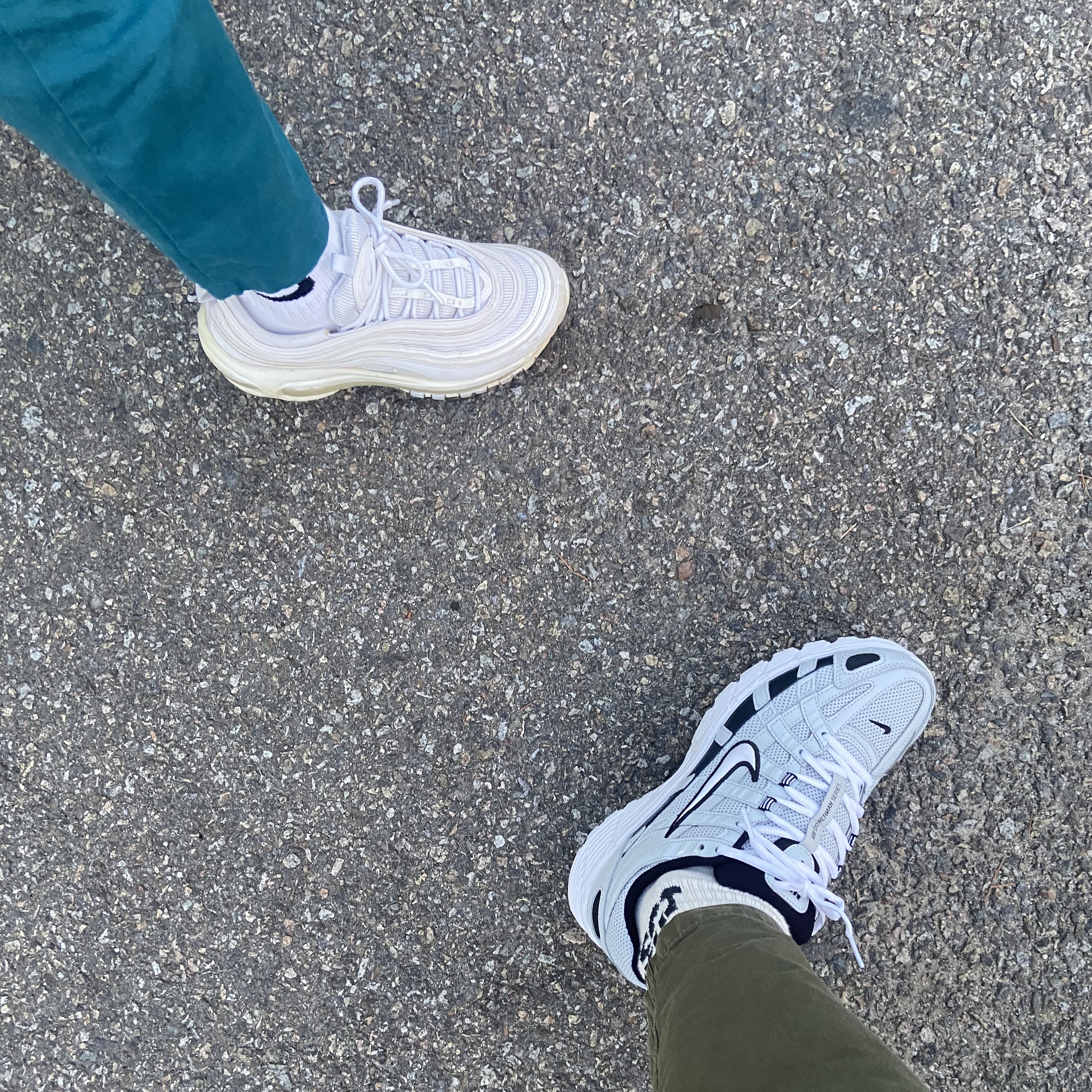 (W) Nike Air Max 97 White Pure Platinum, Nike P-6000 Pure Platinum 착용 스타일
