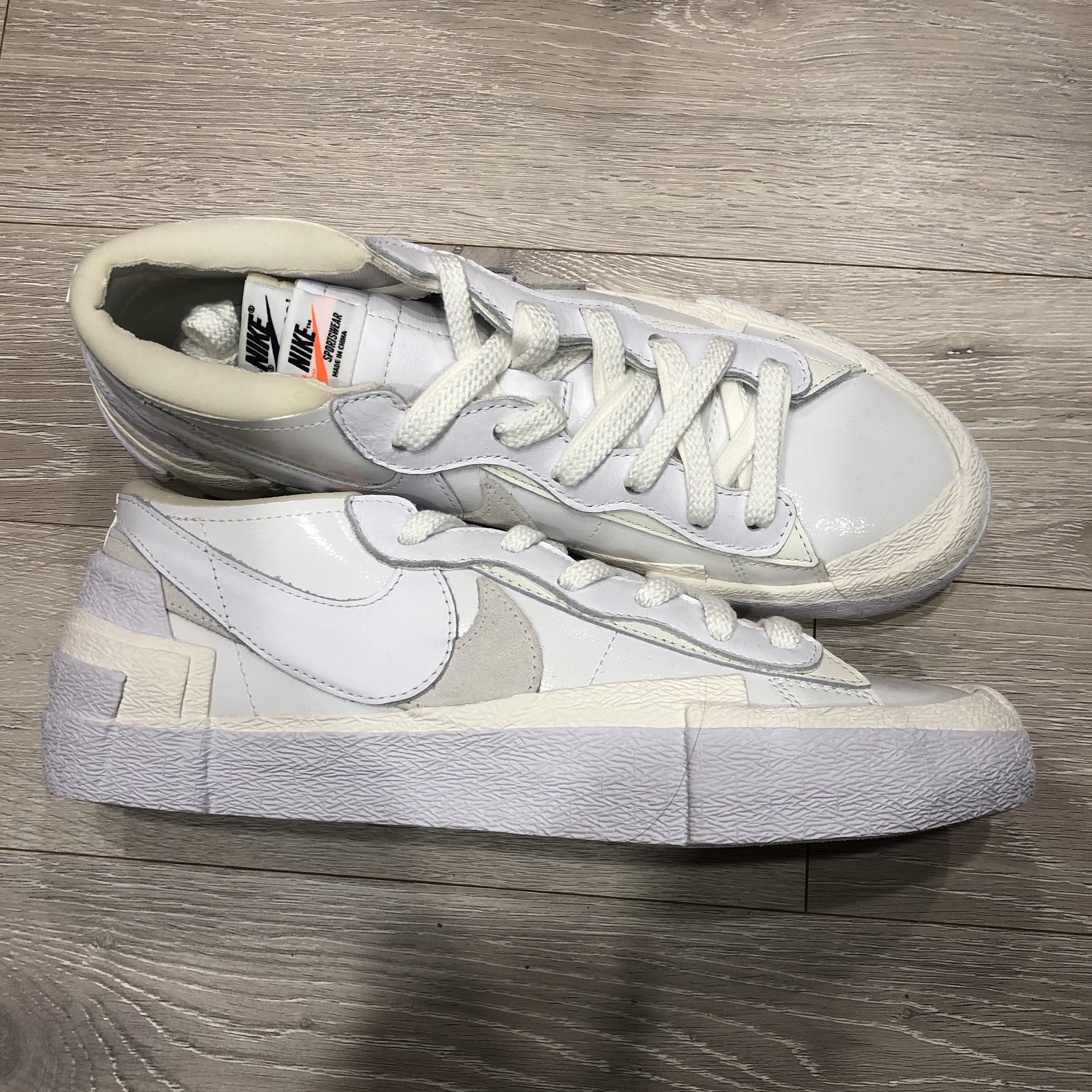 Nike x Sacai Blazer Low White Patent Leather 착용 스타일