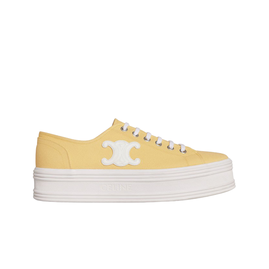 (W) 셀린느 캔버스 & 카프스킨 제인 로우 레이스업 스니커즈 라이트 옐로우((W) Celine Jane Low Lace Up Sneakers in Canvas and Calfskin Light Yellow) - 1