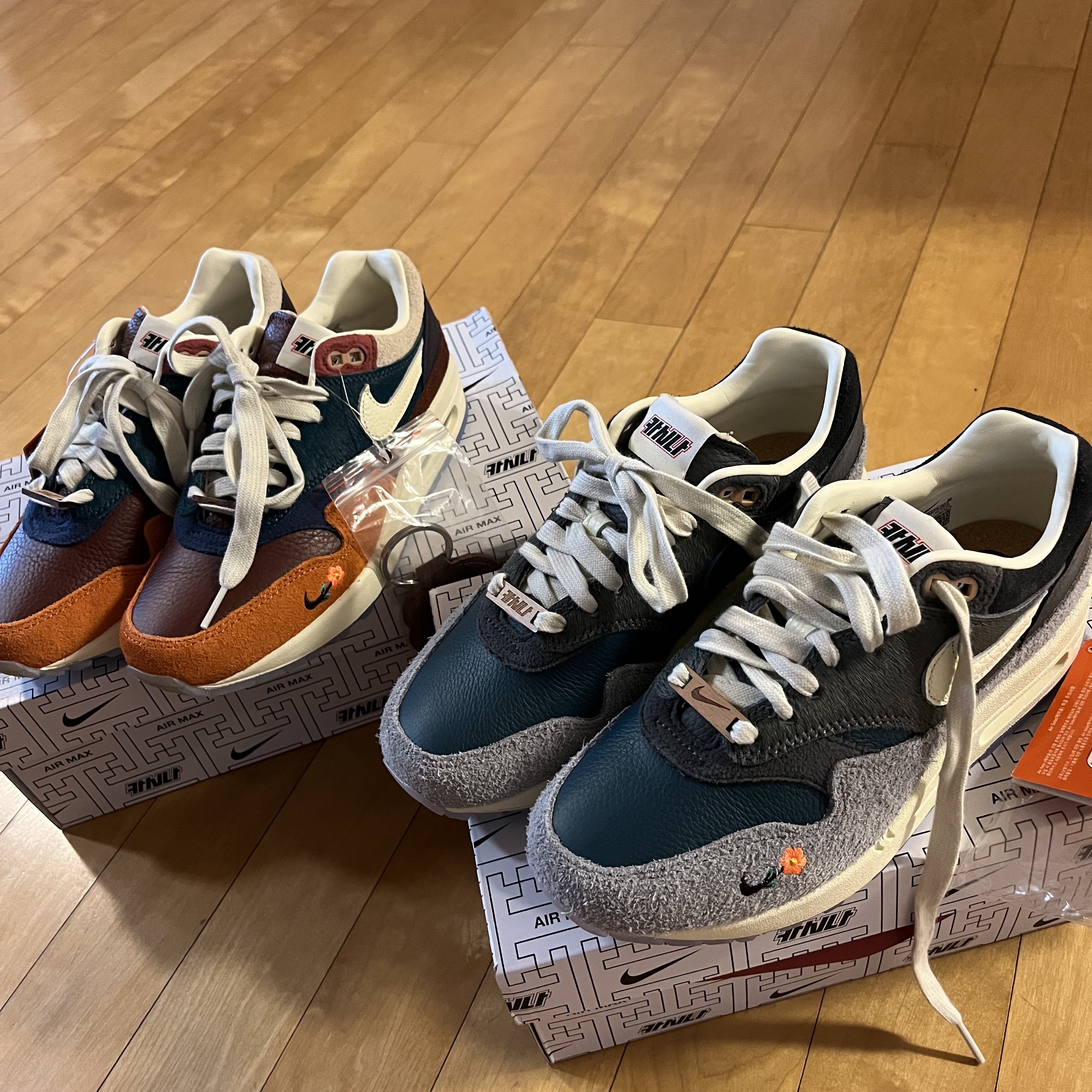 Nike x Kasina Air Max 1 SP Won-Ang Orange, Nike x Kasina Air Max 1 SP Won-Ang Particle Grey 착용 스타일 - 2