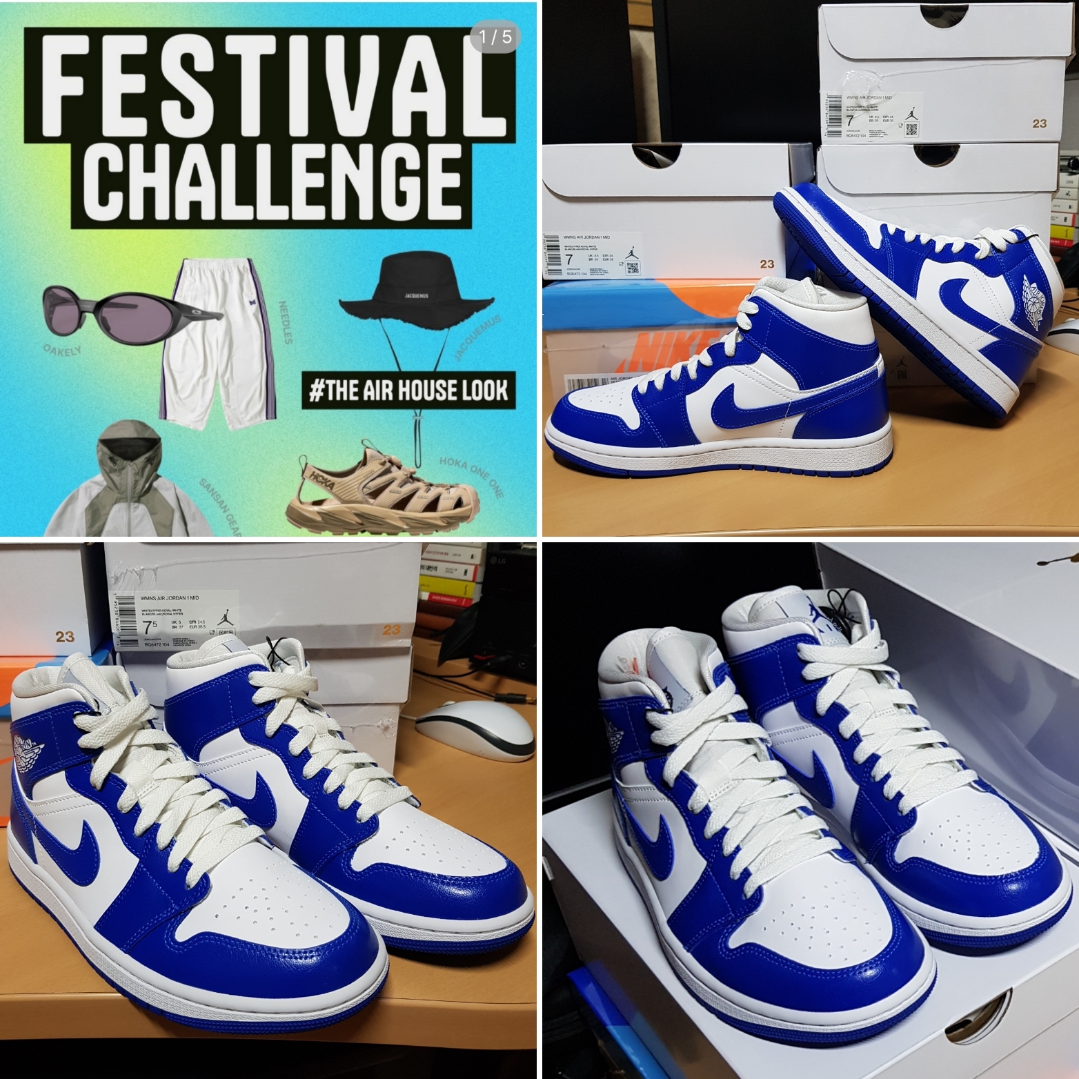(W) Jordan 1 Mid White Hyper Royal 착용 스타일