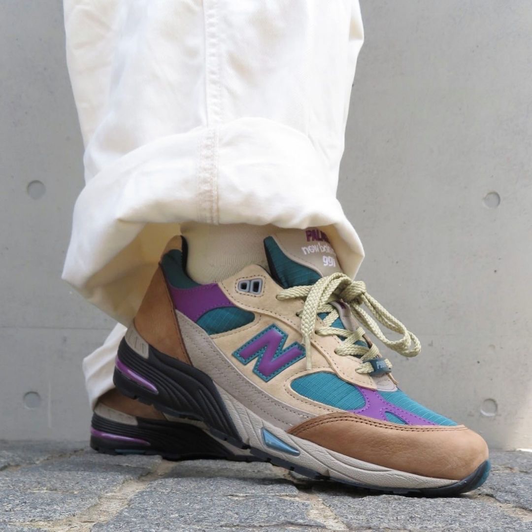 New Balance x Palace 991 Made in UK Teal Brown 착용 스타일