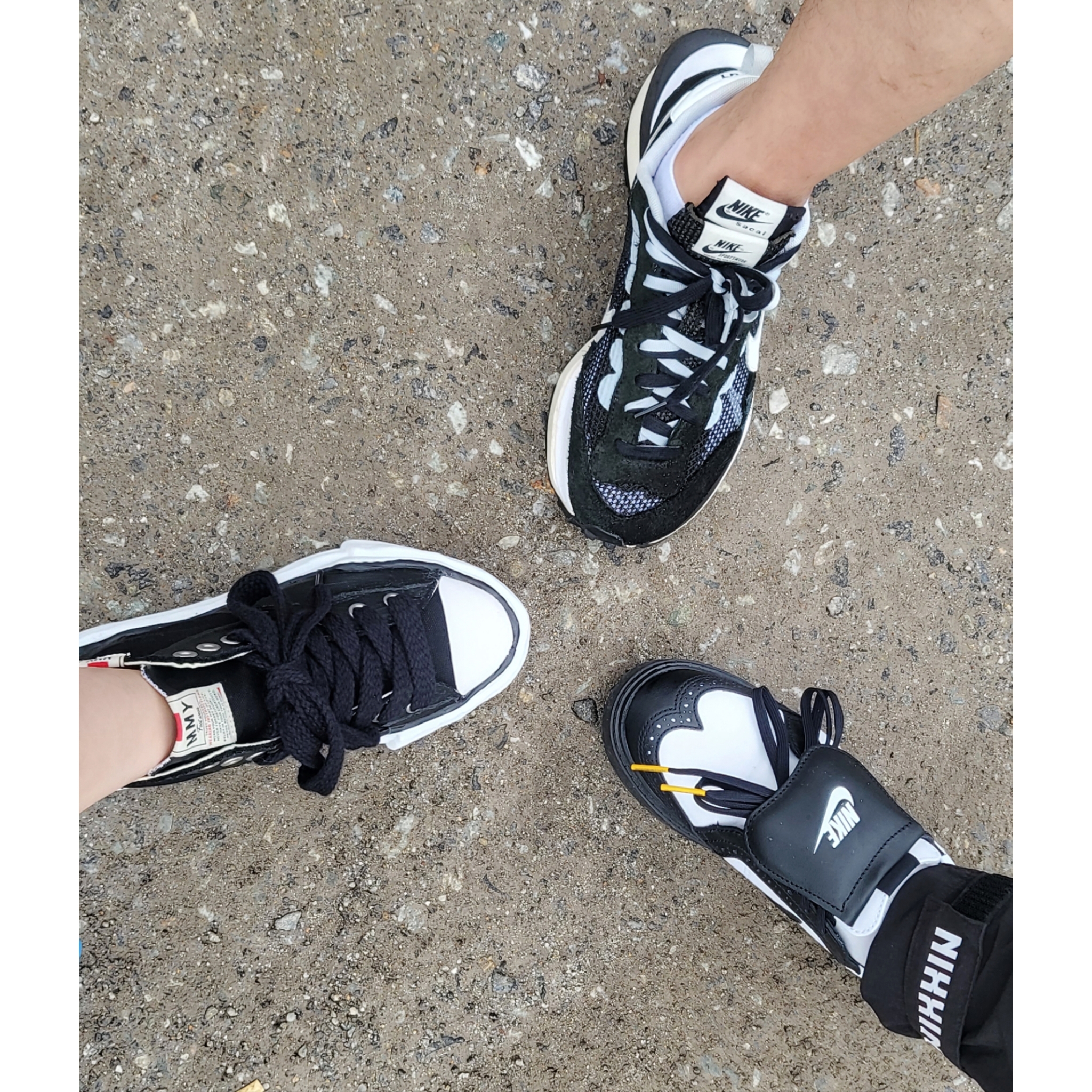 Nike x Peaceminusone Kwondo1 Black and White, Nike x Sacai VaporWaffle Black White 착용 스타일