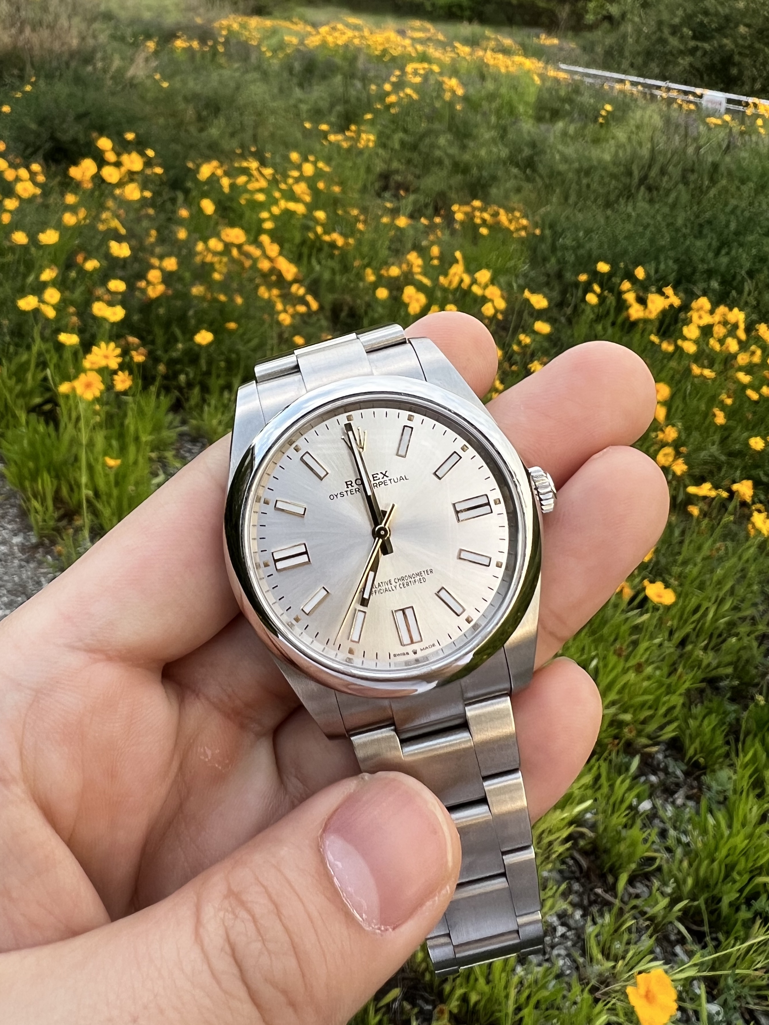 Rolex Oyster Perpetual 41mm 124300 Silver Oyster 착용 스타일