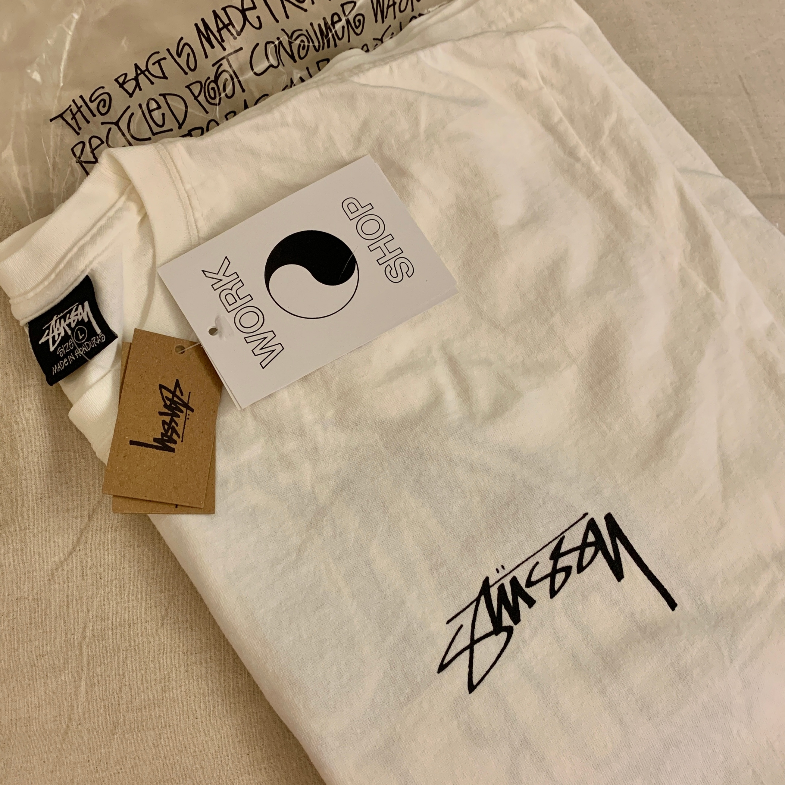Stussy x Our Legacy Work Shop Dot Pigment Dyed T-Shirt Natural 착용 스타일