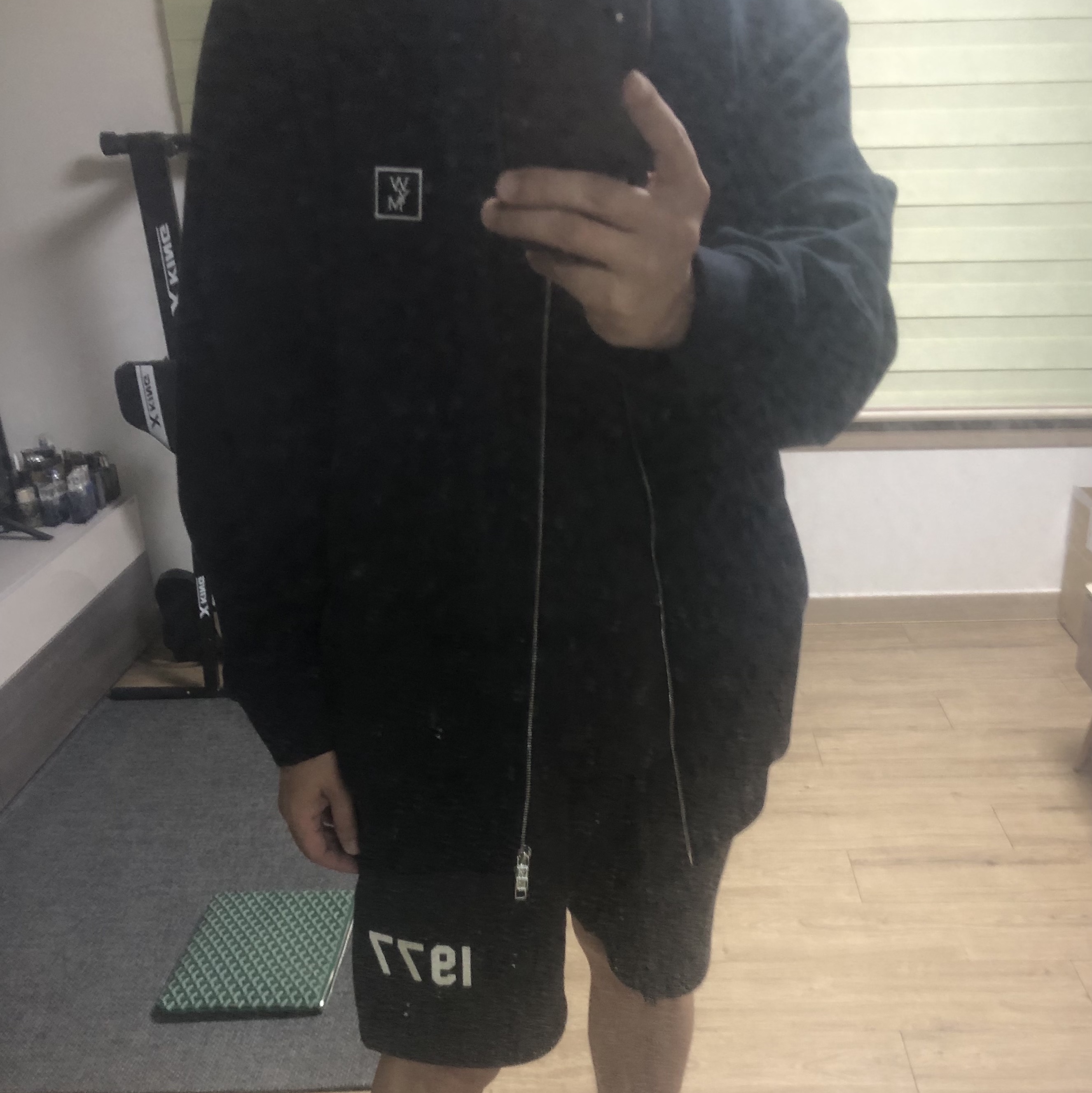 Wooyoungmi Back Logo Zip Hoodie Black - 23SS, Essentials 1977 Shorts Iron - 22SS 착용 스타일 - 2