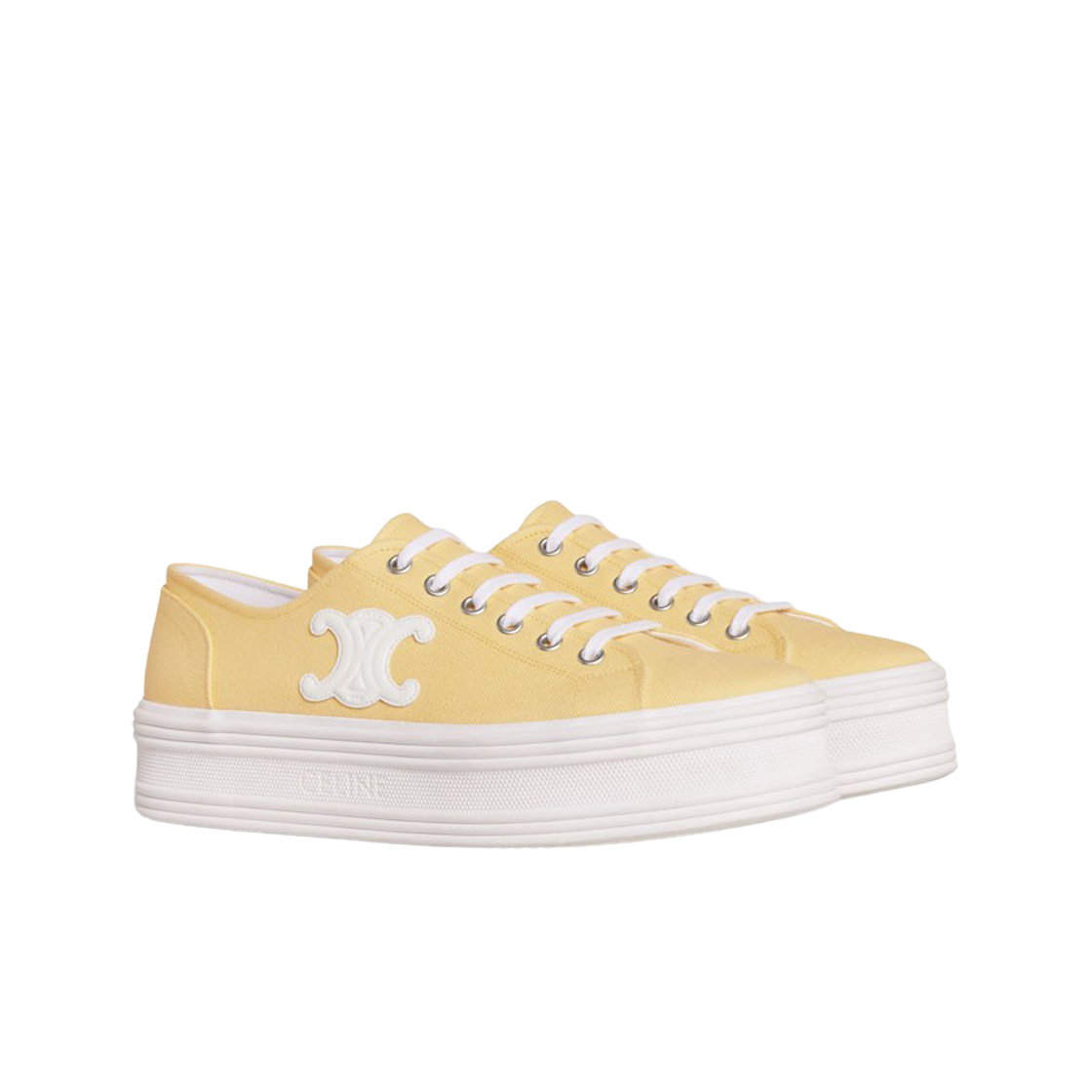 (W) 셀린느 캔버스 & 카프스킨 제인 로우 레이스업 스니커즈 라이트 옐로우((W) Celine Jane Low Lace Up Sneakers in Canvas and Calfskin Light Yellow) - 2