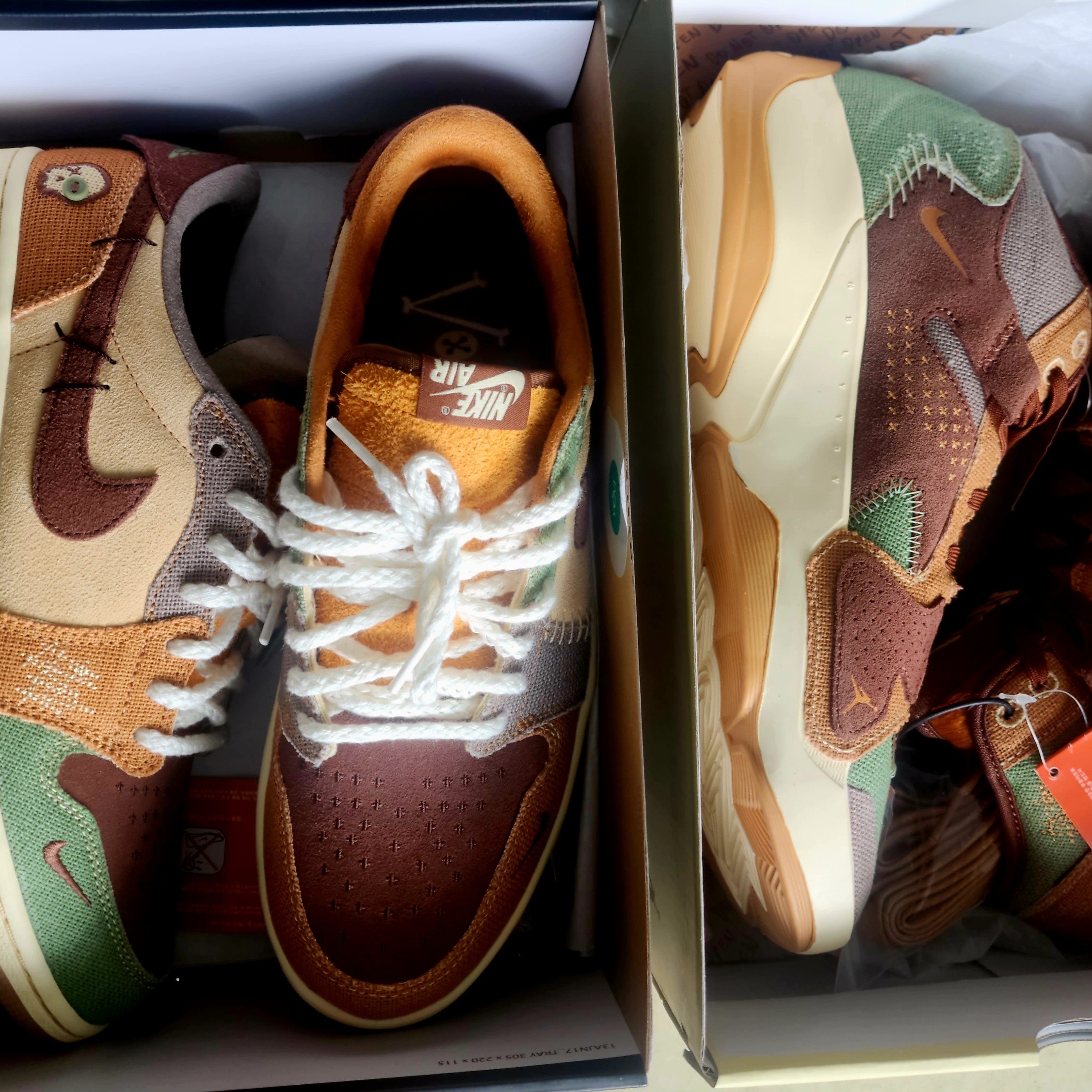 Jordan Zion 2 PF Sesame Muslin, Jordan 1 x Zion Williamson Retro Low OG Flax and Oil Green 착용 스타일 - 3