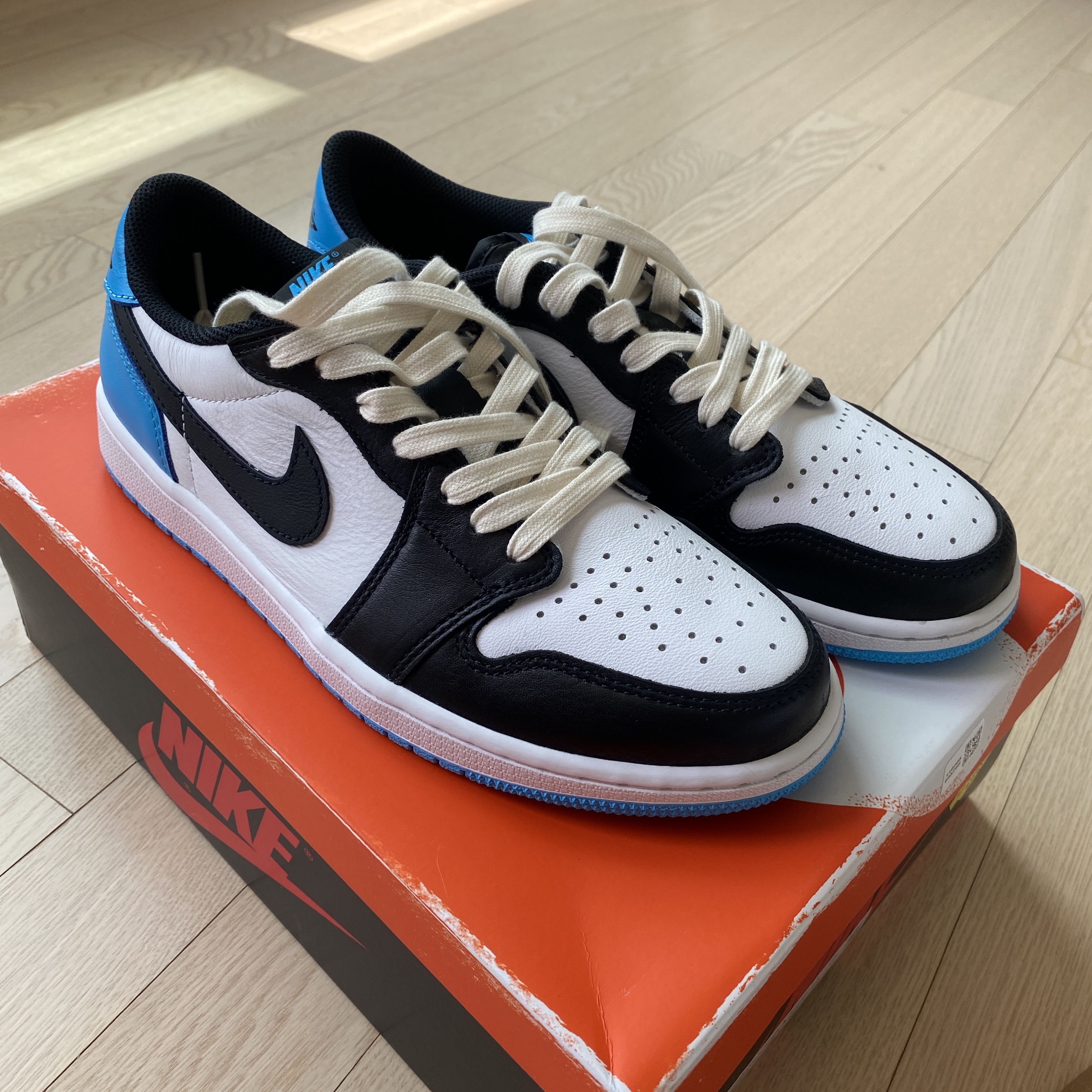 Jordan 1 Retro Low OG Black and Dark Powder Blue 착용 스타일