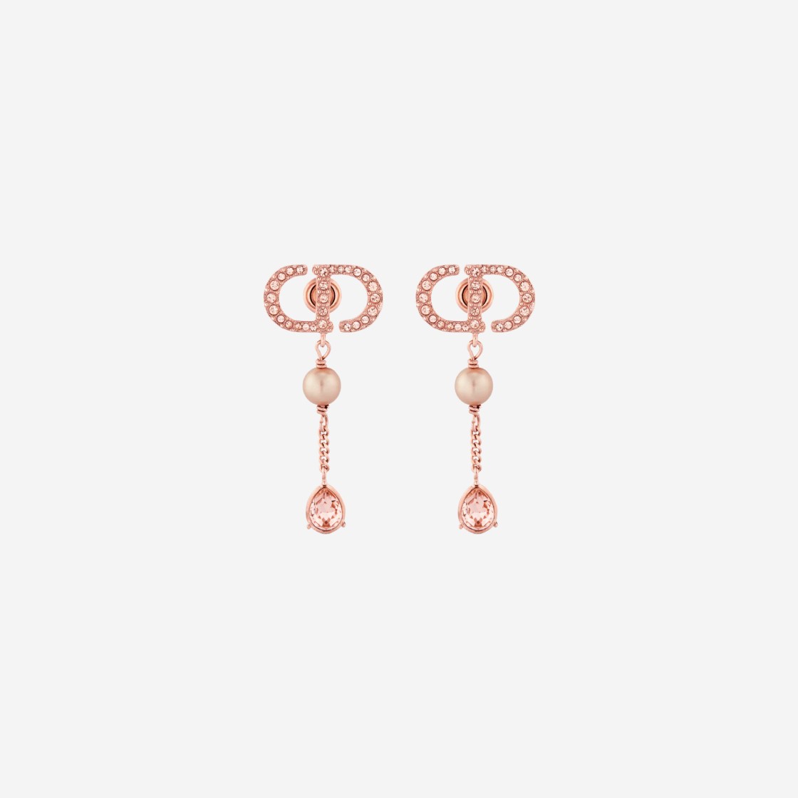 (W) Dior Petit CD Earrings Pink Finish Metal Pink Resin Pearls Crystals 상세 이미지 1