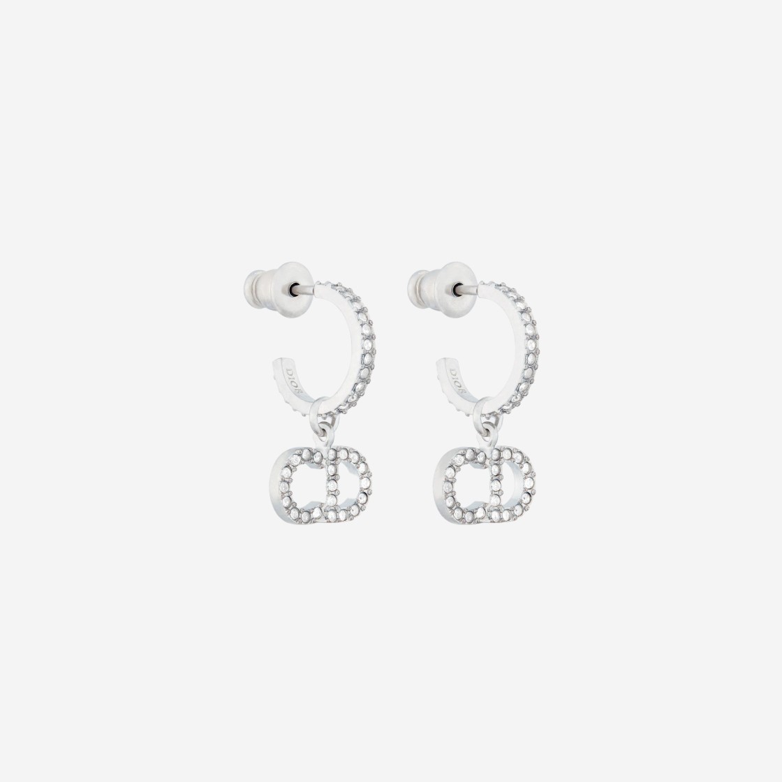 (W) Dior Clair D Lune Earrings Silver Finish Metal Silver Tone Crystals 상세 이미지 1