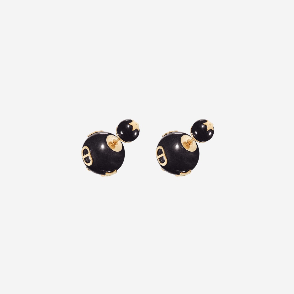 (W) Dior Tribales Earrings Gold Finish Metal Black Stone Effect Resin Pearls 상세 이미지 1