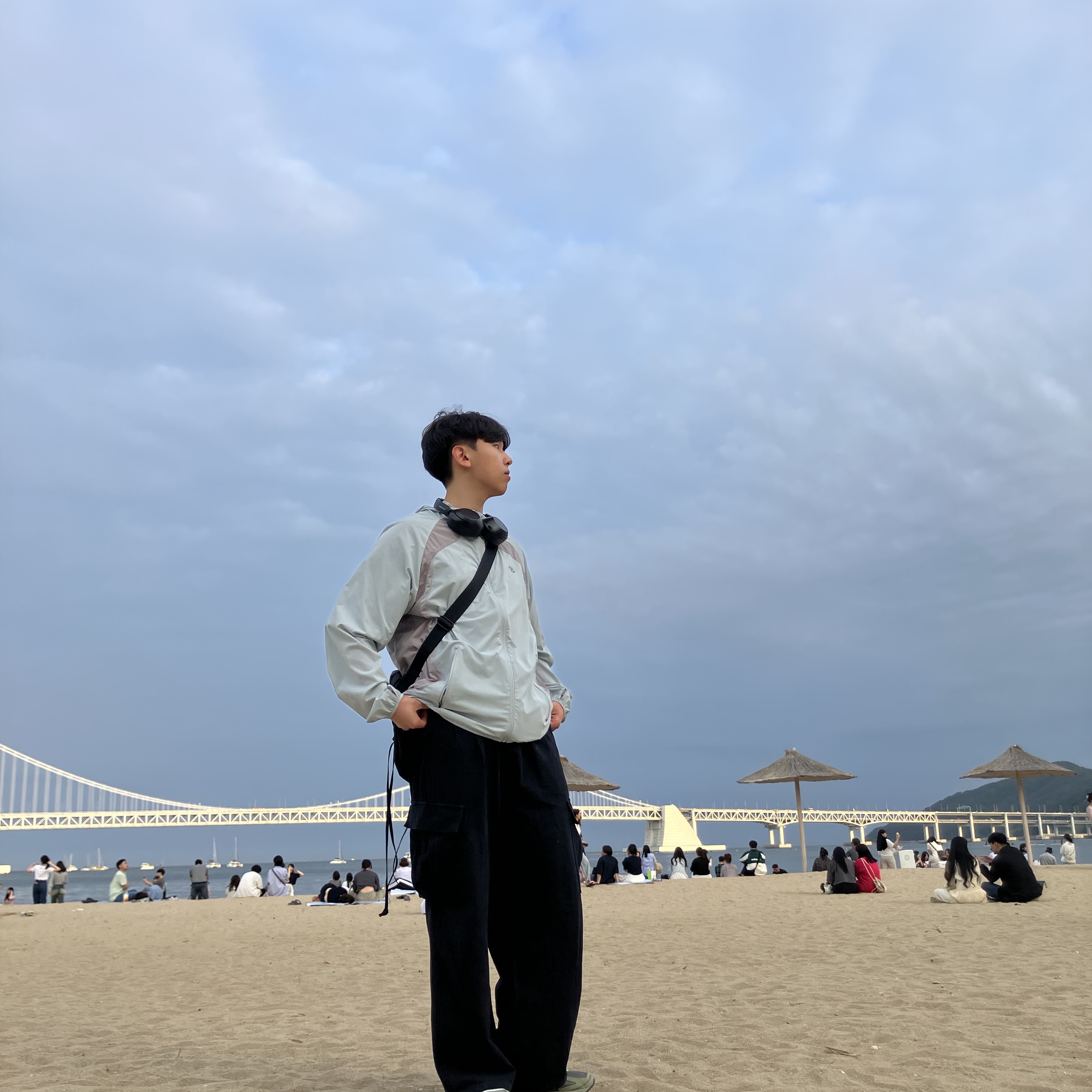 Sansan Gear Running Jacket Sky Blue - 23SS 착용 스타일
