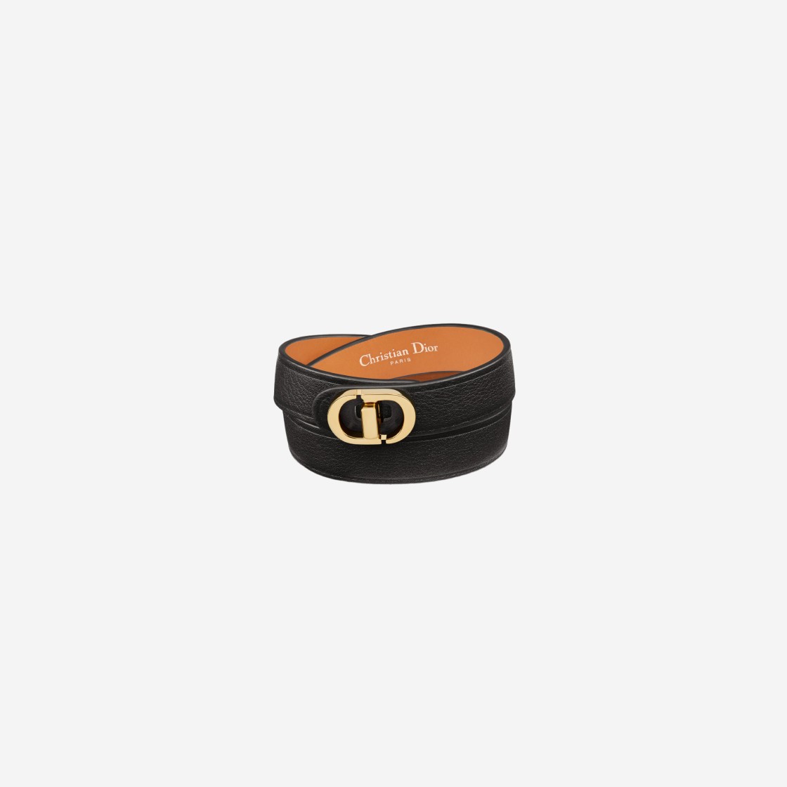 (W) Dior 30 Montaigne Double Bracelet Black Calfskin Gold Finish Metal 상세 이미지 1