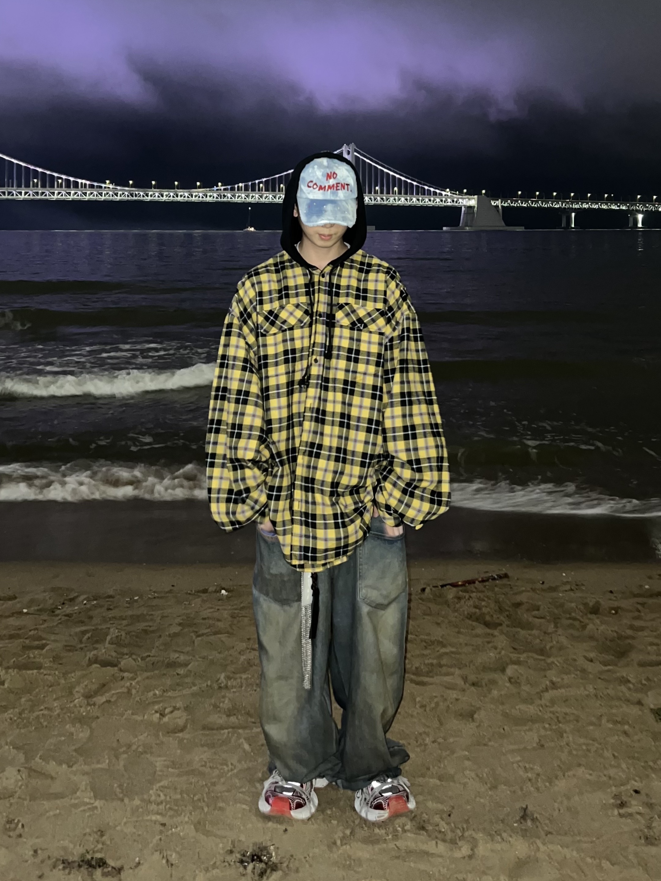 Project G/R Coated Backward Denim Pants Blue, Balenciaga 3XL Sneakers White Red 착용 스타일 - 1