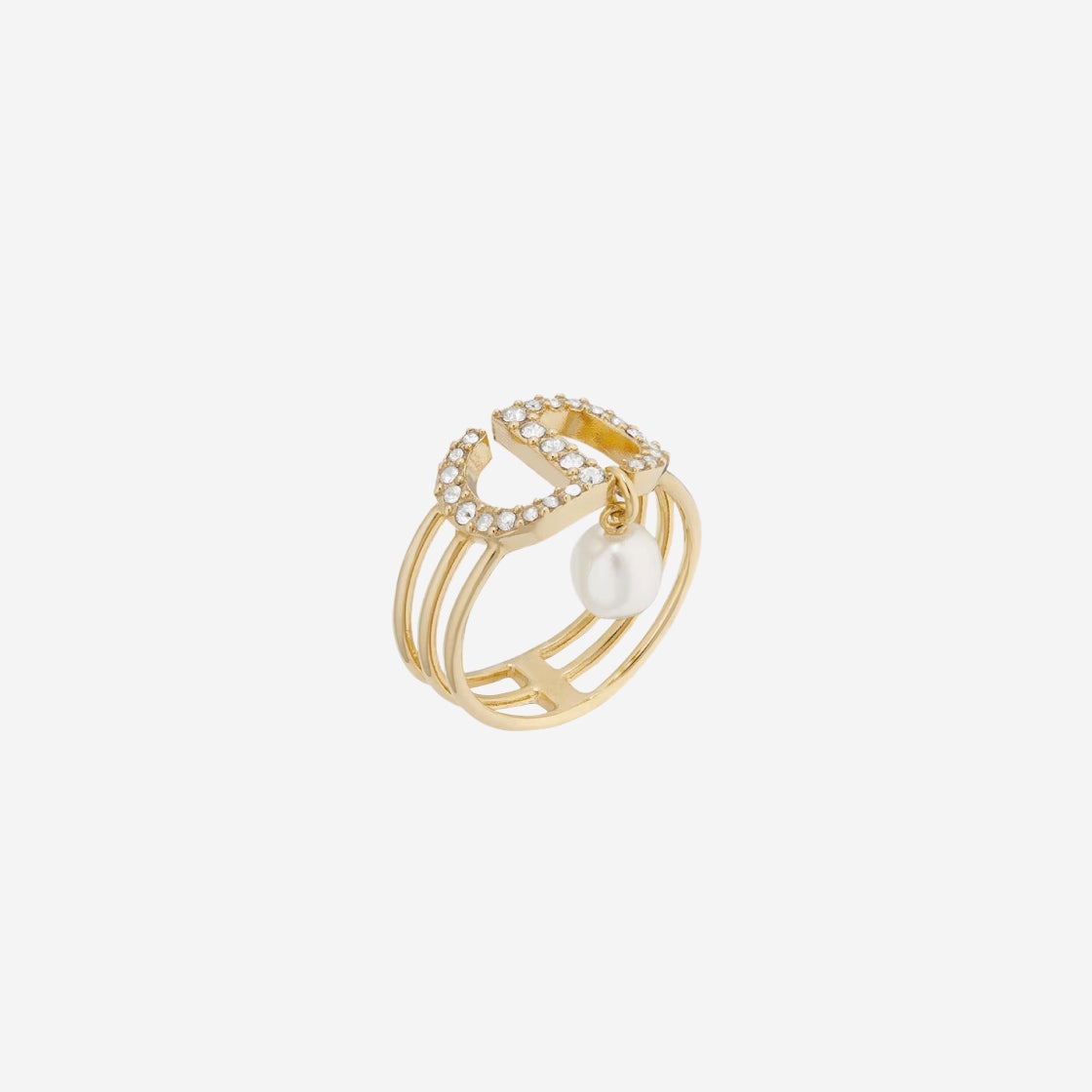 (W) 디올 쁘띠 CD 링 골드 피니쉬 메탈 화이트 크리스탈 A 화이트 레진 펄 | Dior | KREAM (W) Dior Petit CD Ring Gold Finish... 