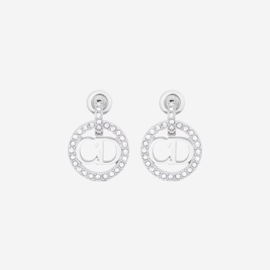 (W) Dior Clair D Lune Earrings Silver Finish Metal Silver Tone Crystals 상세 이미지 1