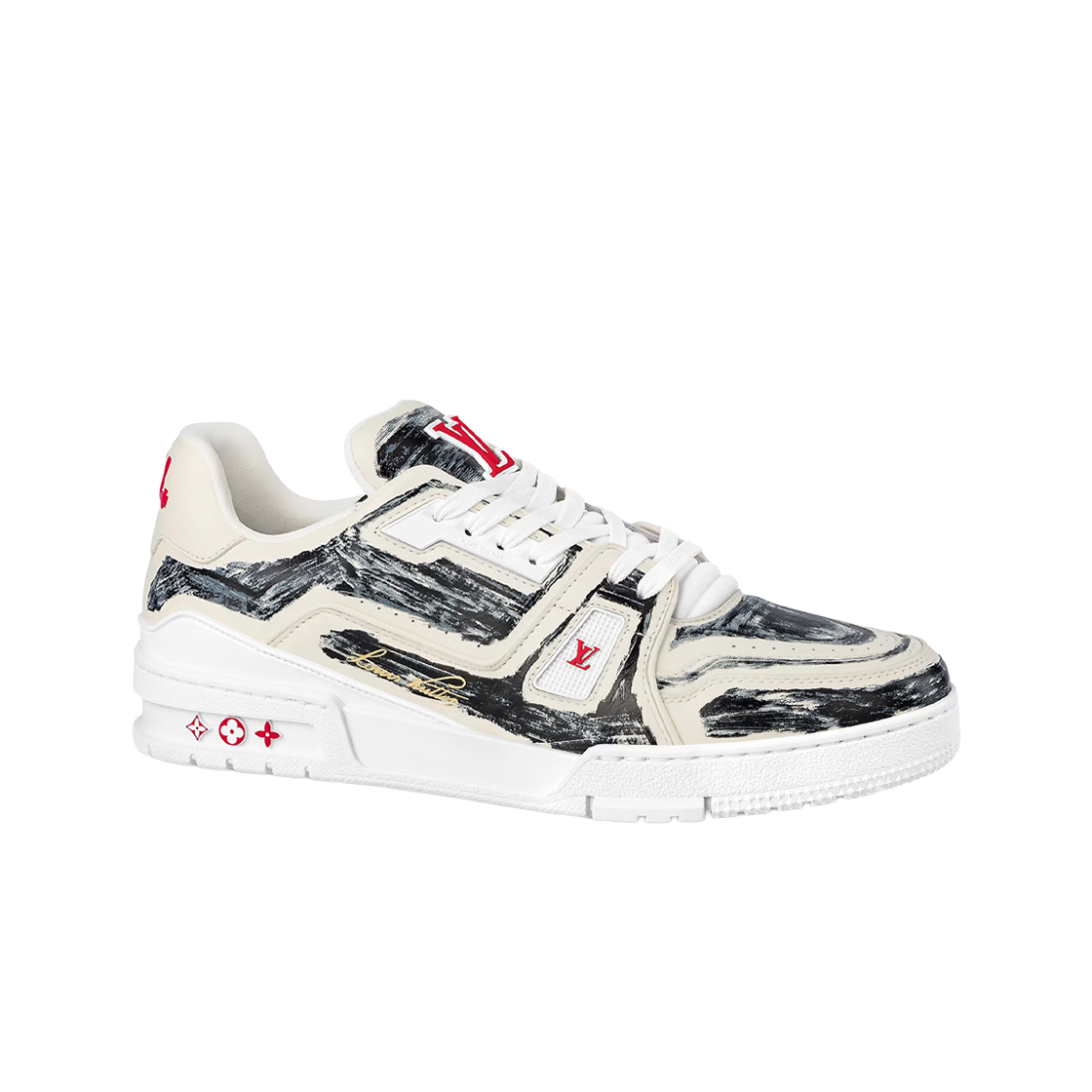 루이비통 LV 트레이너 스니커즈 프린티드 레더 블랙