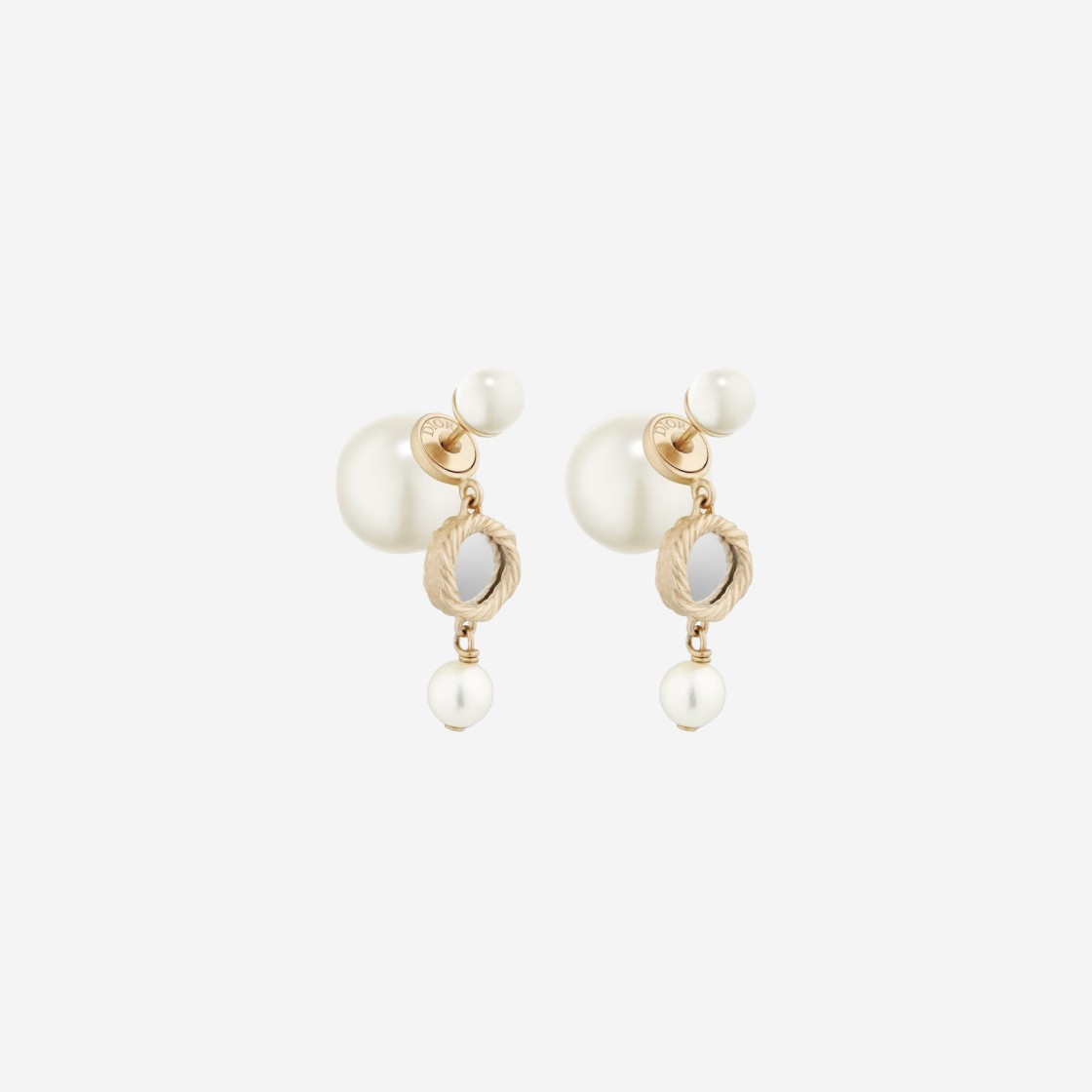 (W) Dior Tribales Earrings Gold Finish Metal White Resin Pearls Mirrors 상세 이미지 1