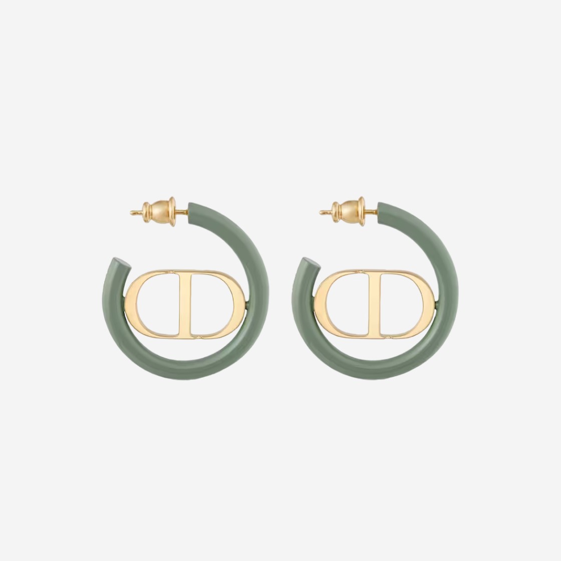 (W) Dior 30 Montaigne Earrings Gold Finish Metal Ethereal Green Lacquer 상세 이미지 1