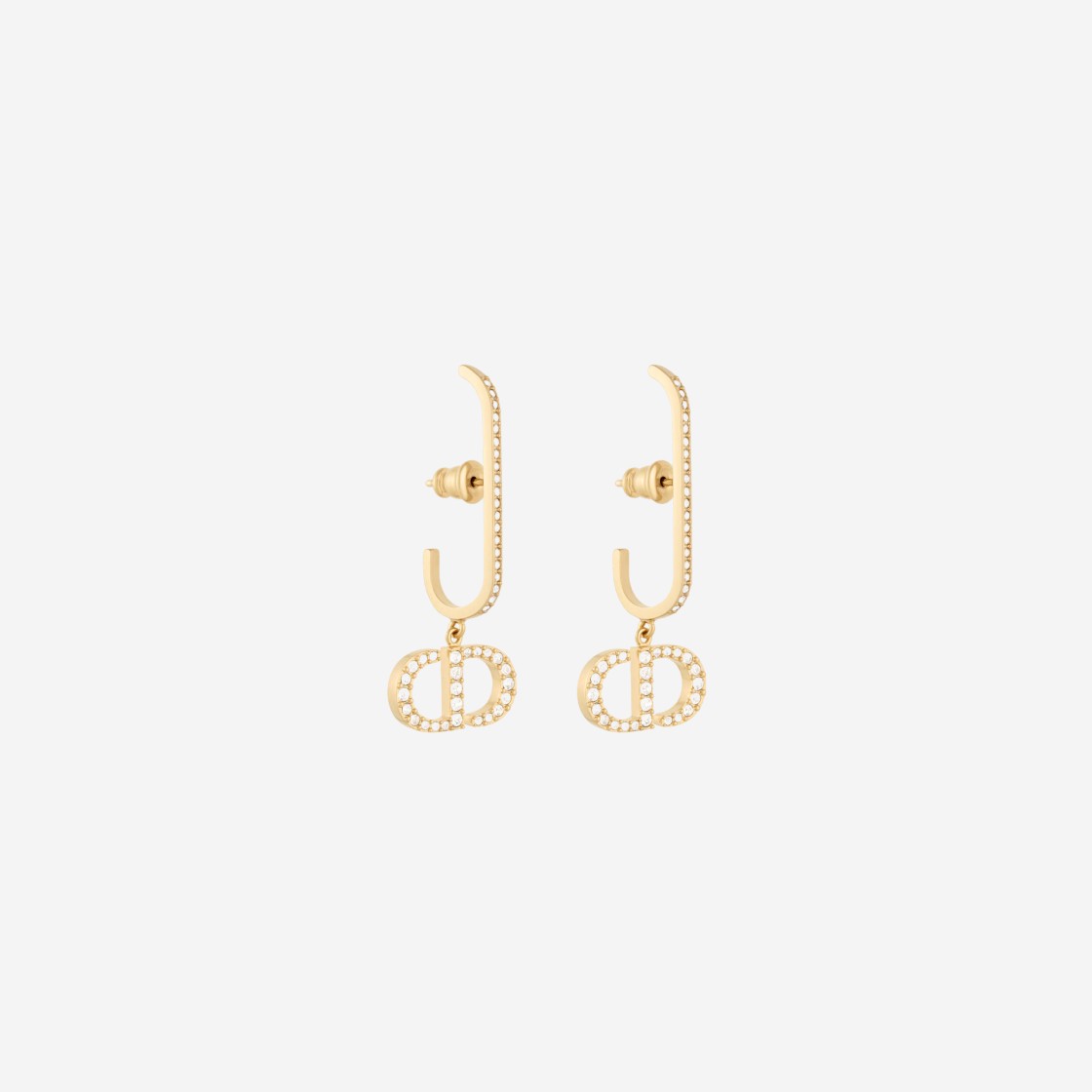 (W) Dior 30 Montaigne Earrings Gold Finish Metal White Crystals 상세 이미지 1