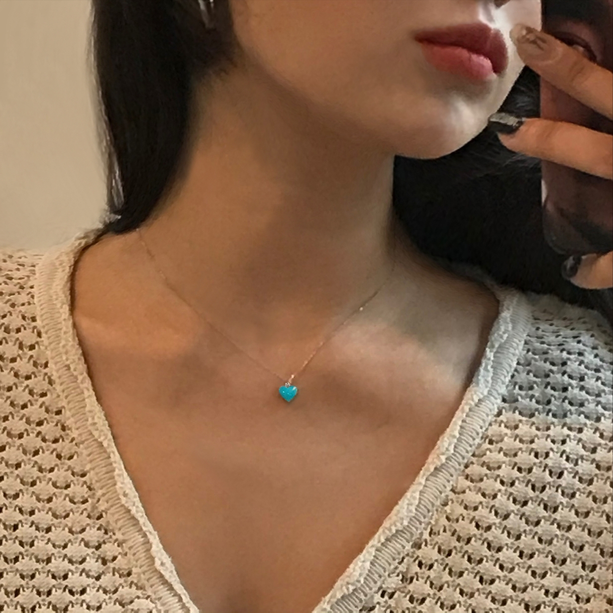 Frica Boys & Girls Heart Necklace Silver 착용 스타일