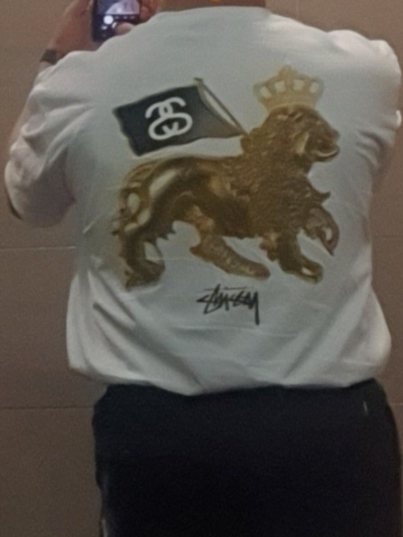 Stussy Gold Lion T-Shirt White 착용 스타일